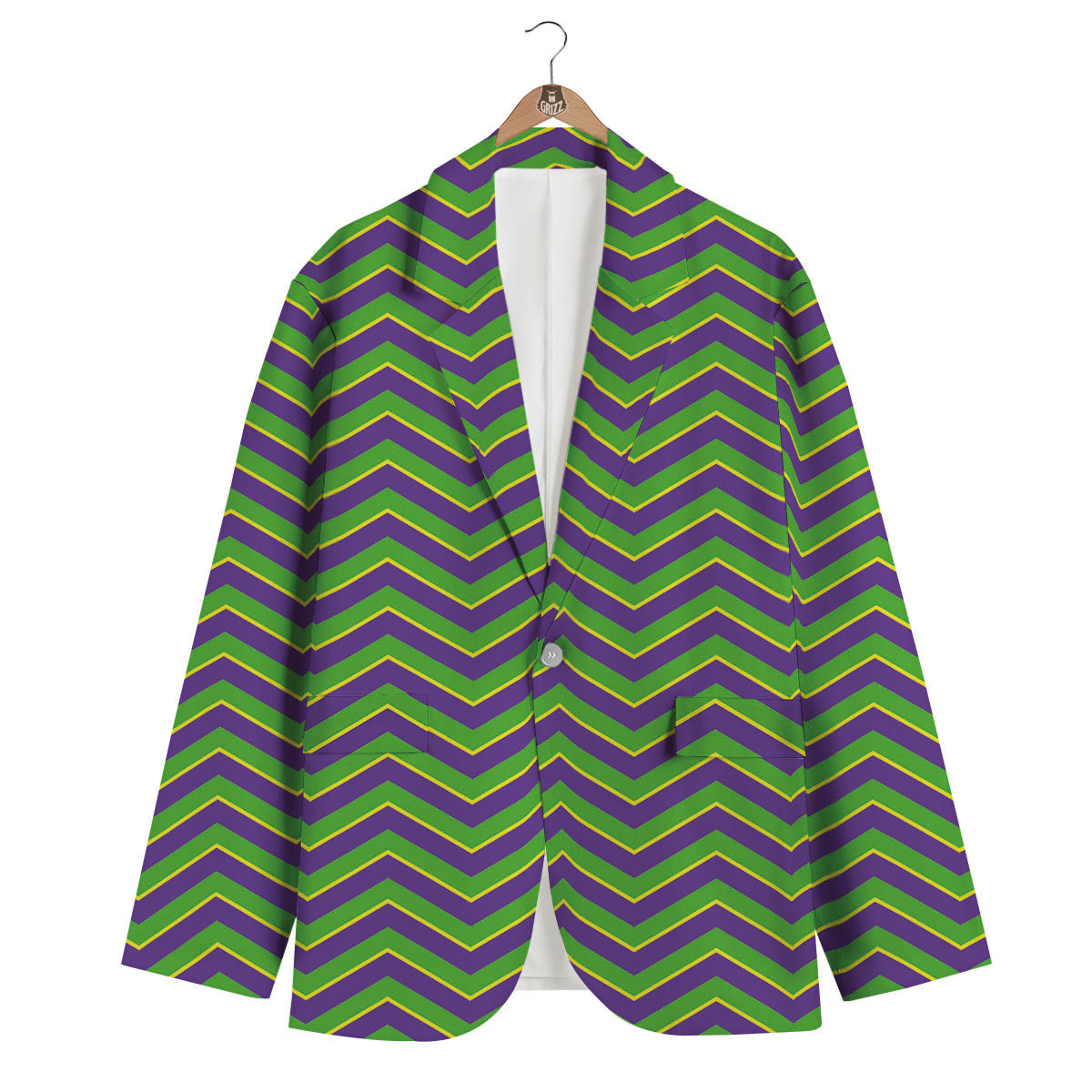 Chevron Mardi Gras Print Pattern Men's Blazer-grizzshop