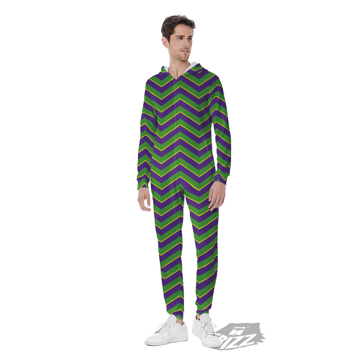Chevron Mardi Gras Print Pattern Men's Jumpsuit-grizzshop