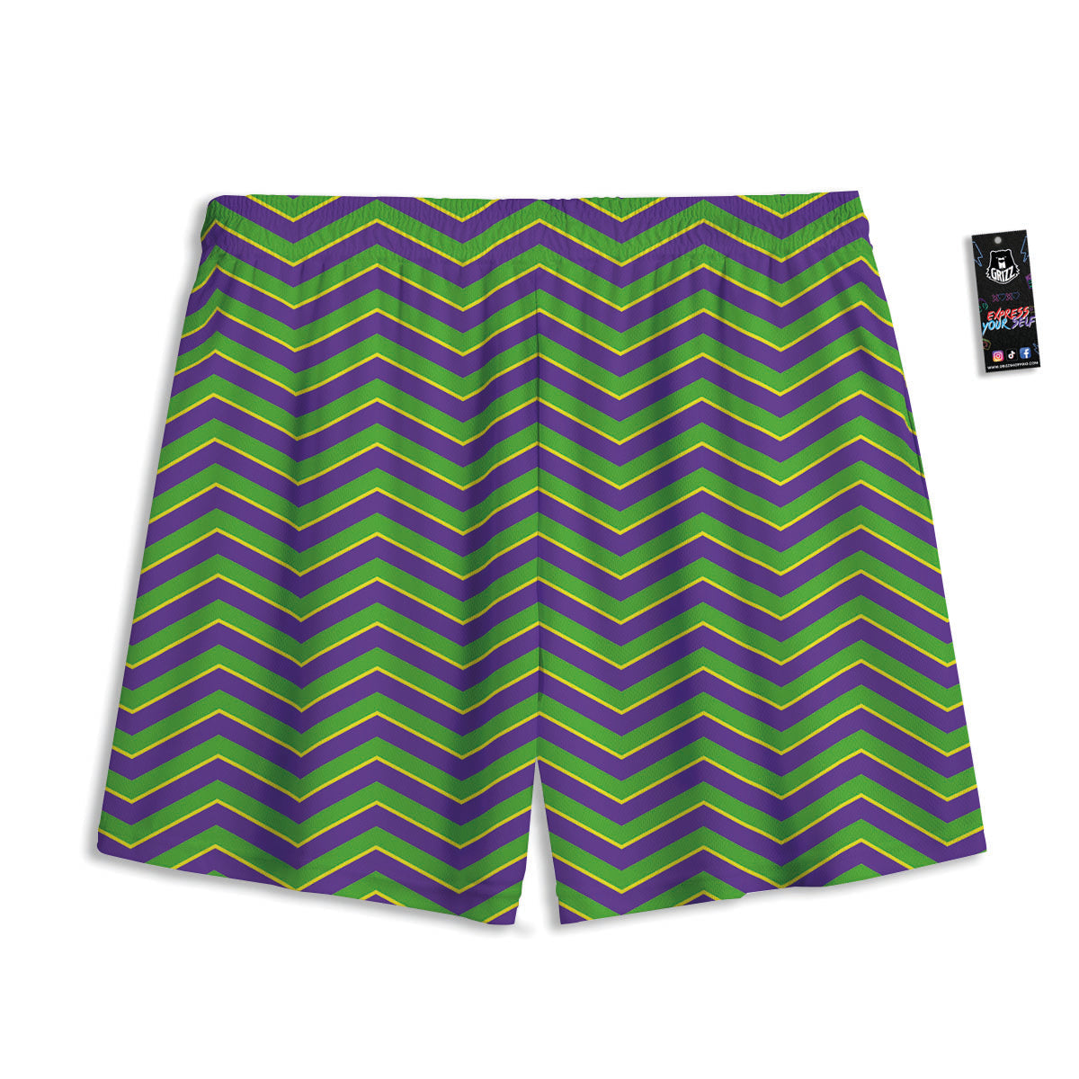 Chevron Mardi Gras Print Pattern Mesh Shorts