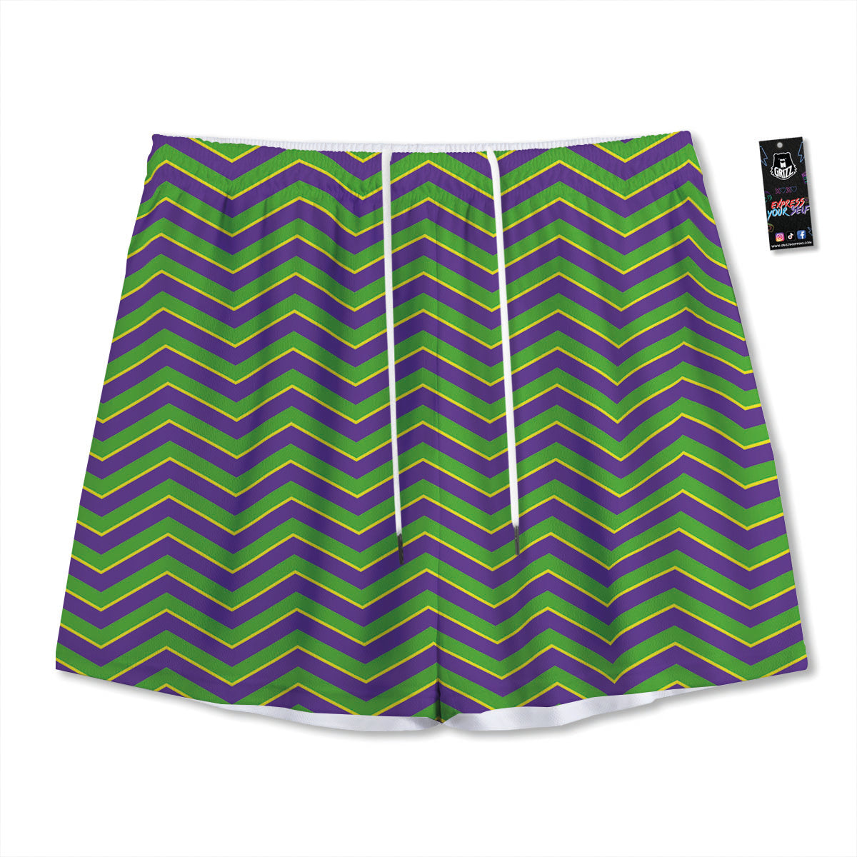 Chevron Mardi Gras Print Pattern Mesh Shorts