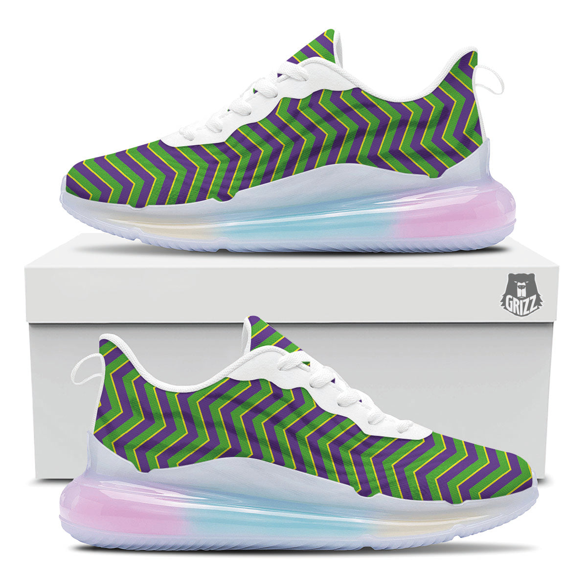 Chevron Mardi Gras Print Pattern Running Sneakers-grizzshop