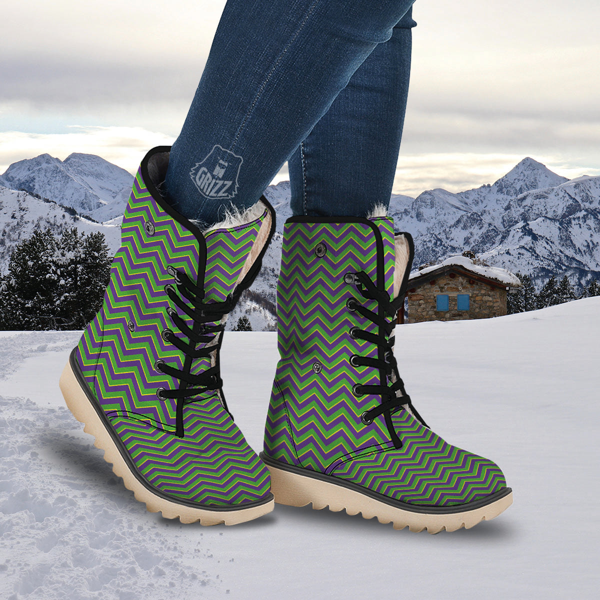 Chevron Mardi Gras Print Pattern Snow Boots-grizzshop