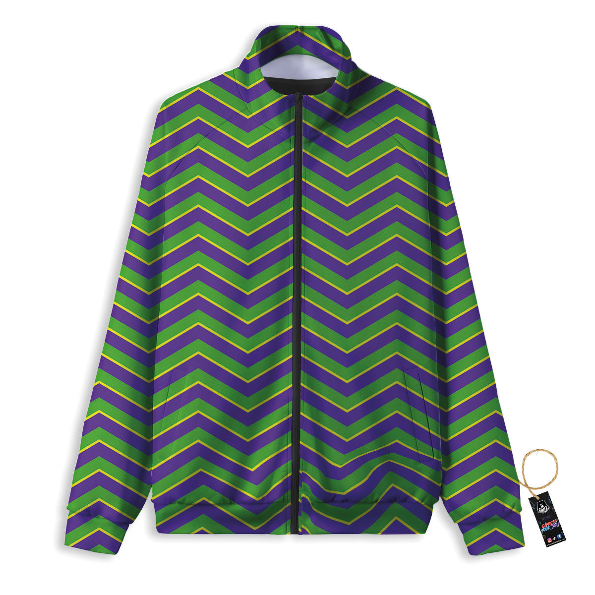 Chevron Mardi Gras Print Pattern Track Jacket-grizzshop