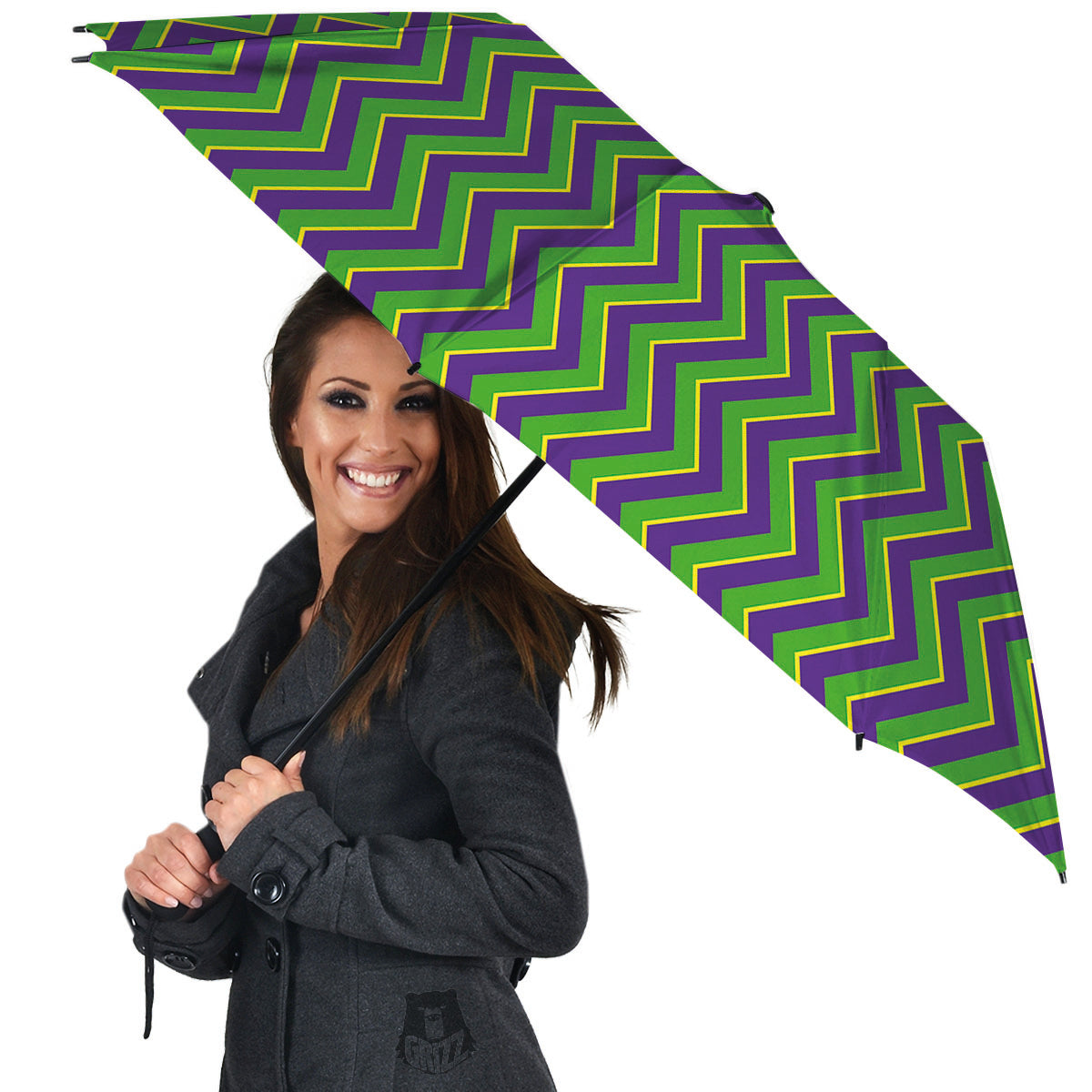Chevron Mardi Gras Print Pattern Umbrella-grizzshop