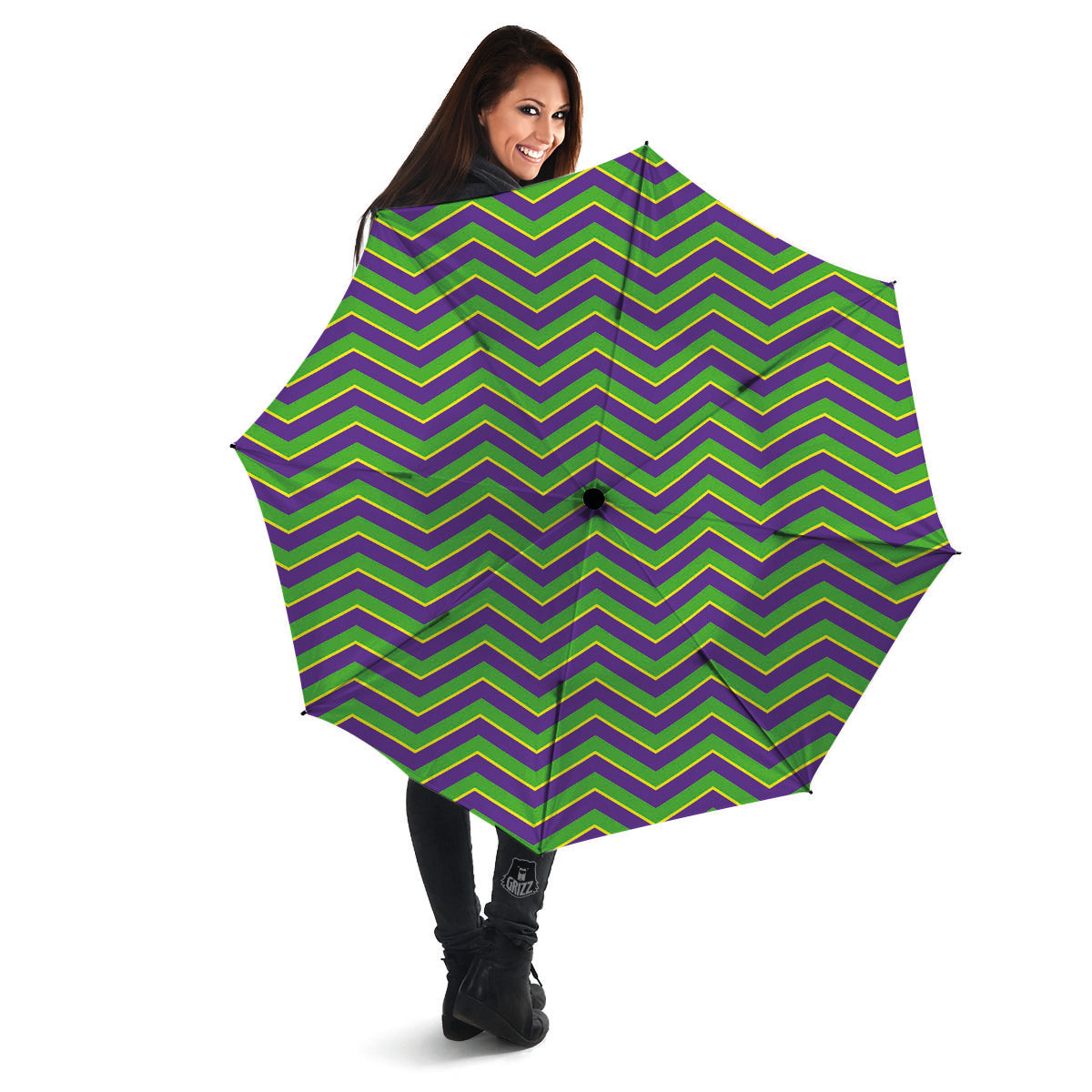 Chevron Mardi Gras Print Pattern Umbrella-grizzshop