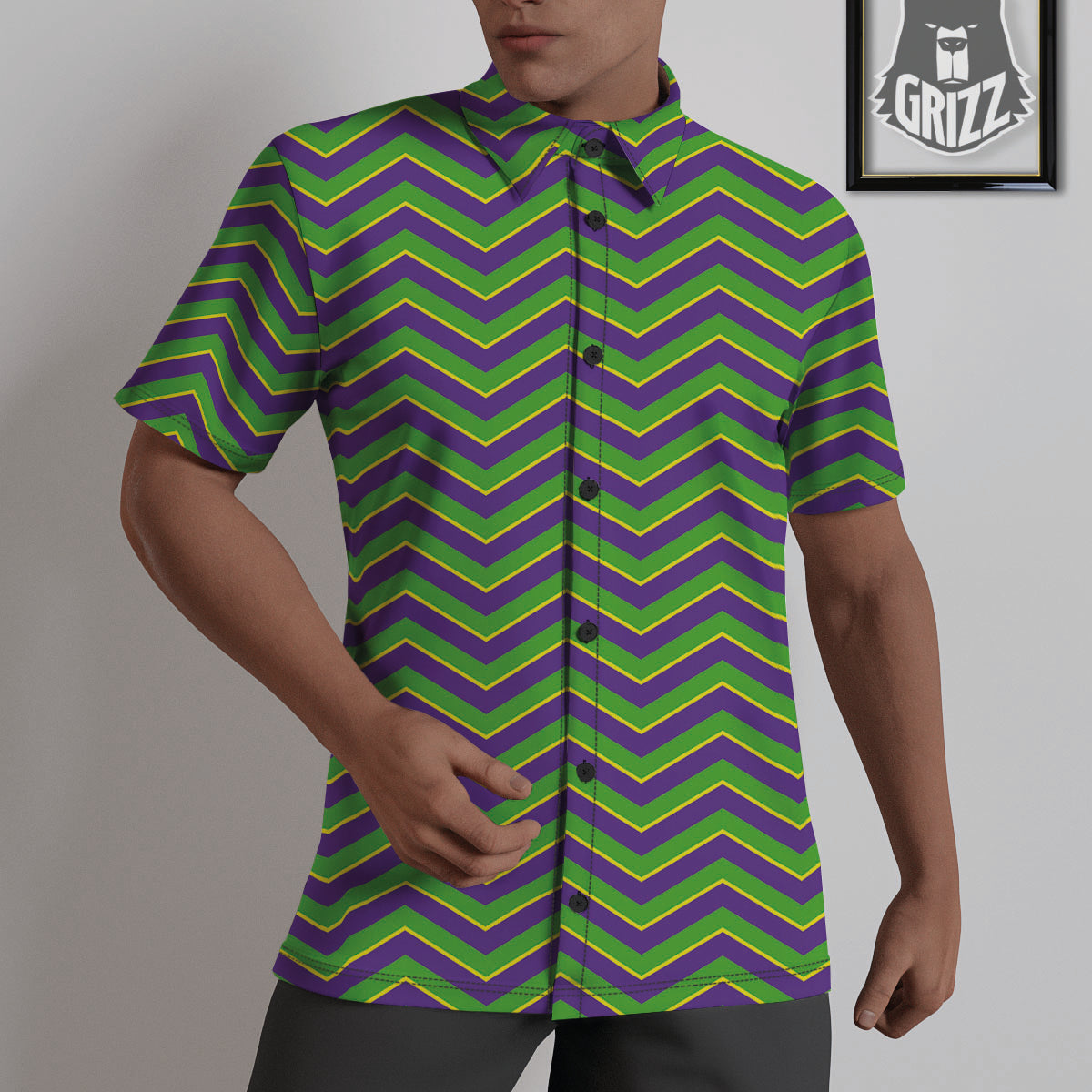Chevron Mardi Gras Print Pattern Untucked Shirts-grizzshop