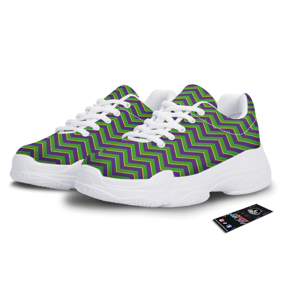 Chevron Mardi Gras Print Pattern White Chunky Shoes-grizzshop