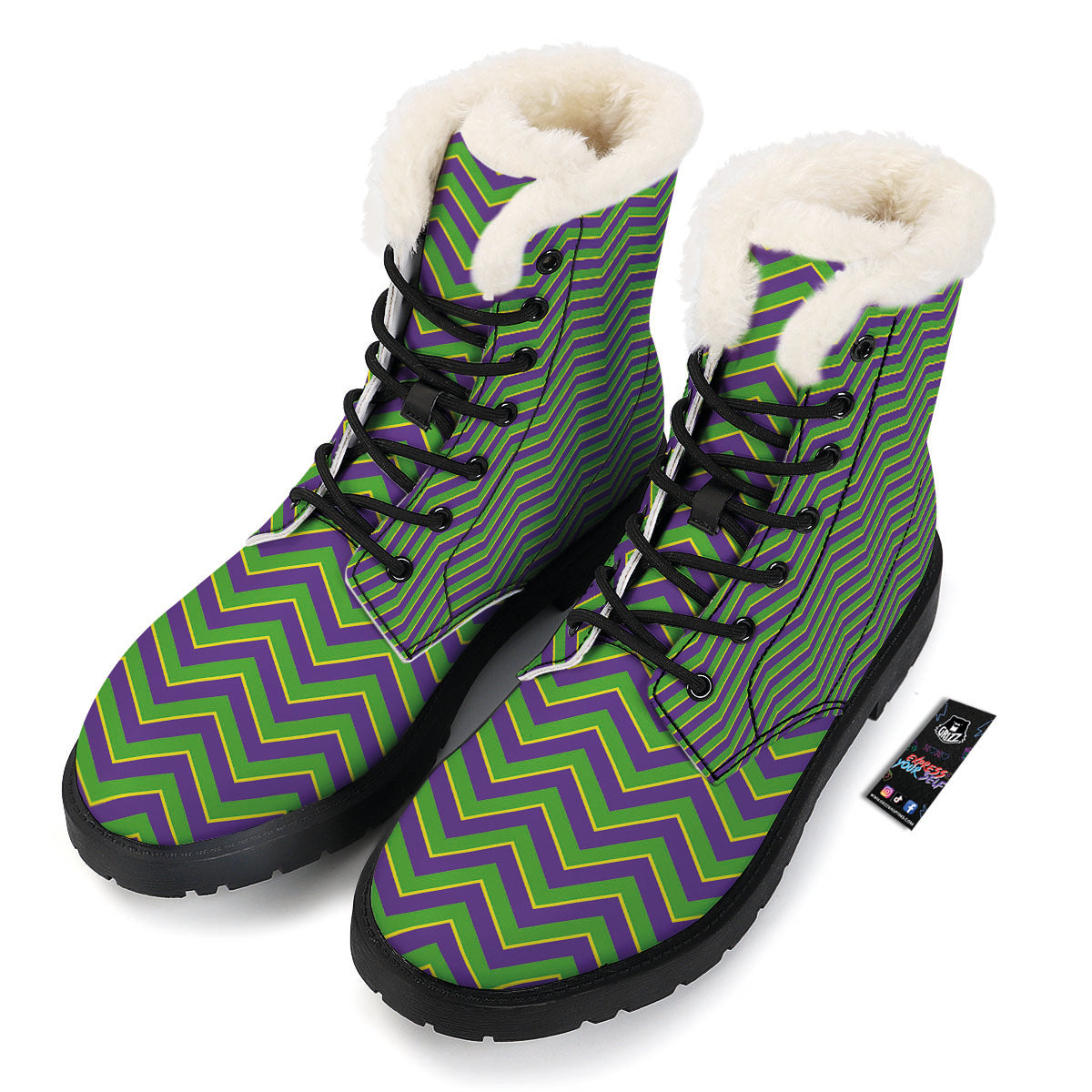Chevron Mardi Gras Print Pattern Winter Boots-grizzshop