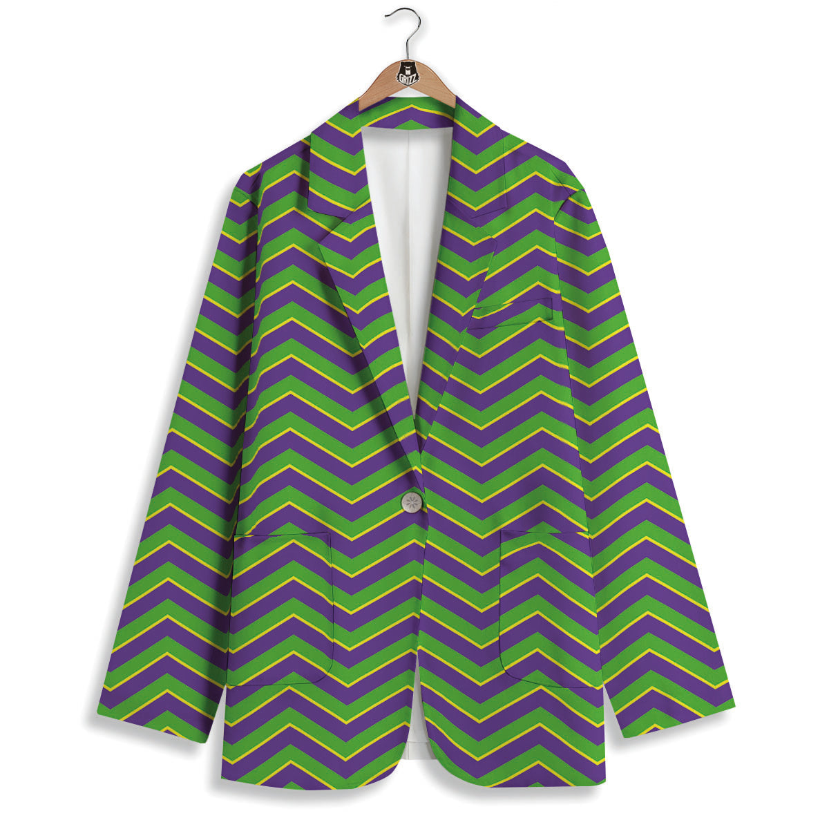 Chevron Mardi Gras Print Pattern Women's Blazer-grizzshop