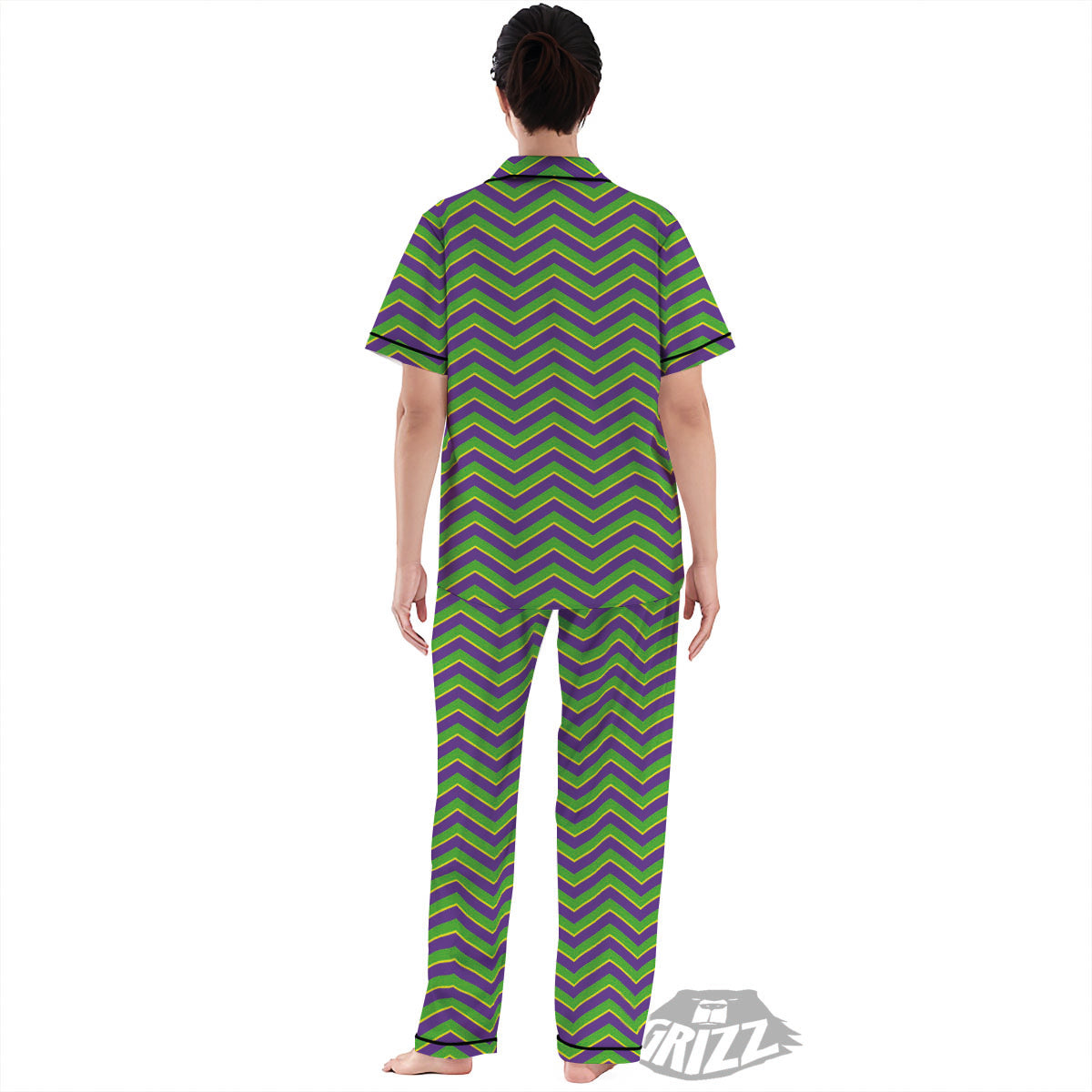 Chevron Mardi Gras Print Pattern Women's Pajamas Set-grizzshop