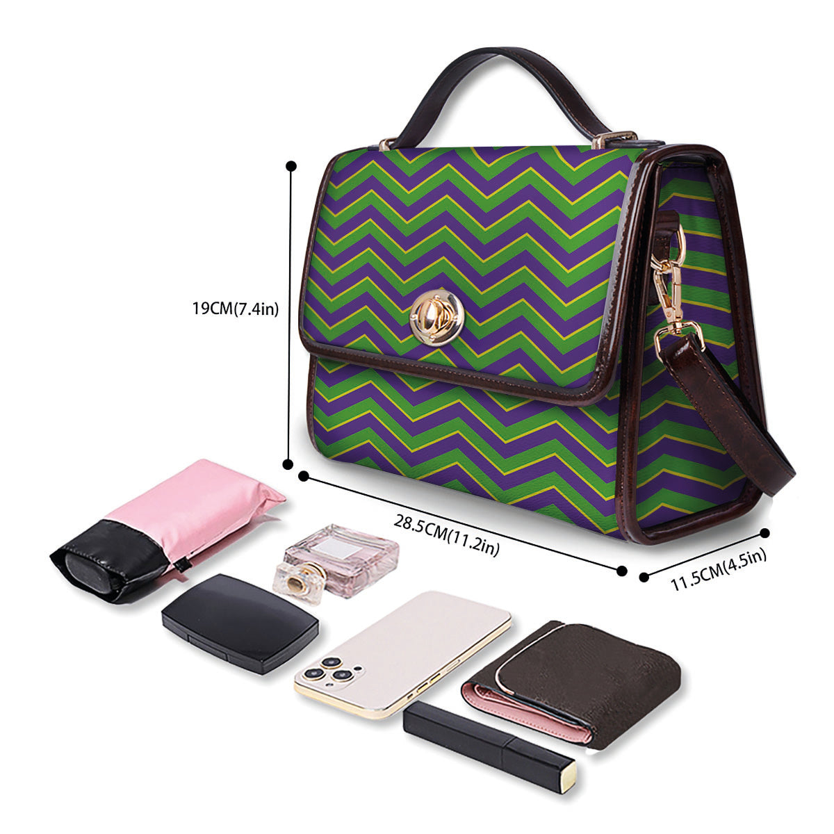 Chevron Mardi Gras Print Pattern Women's Satchel Bag-grizzshop