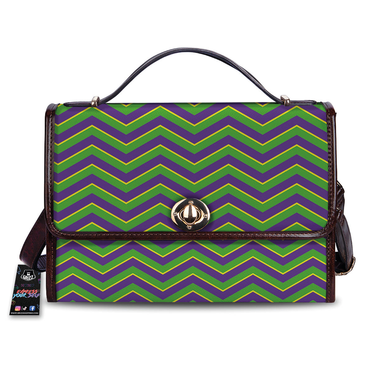 Chevron Mardi Gras Print Pattern Women's Satchel Bag-grizzshop