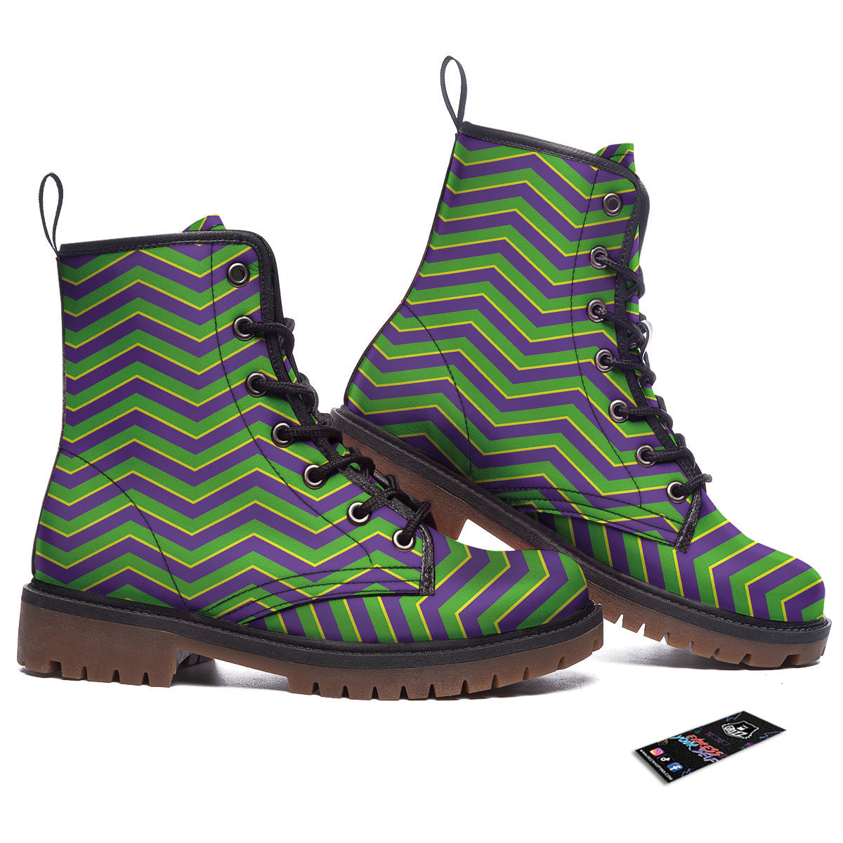 Chevron Mardi Gras Print Pattern Work Boots-grizzshop