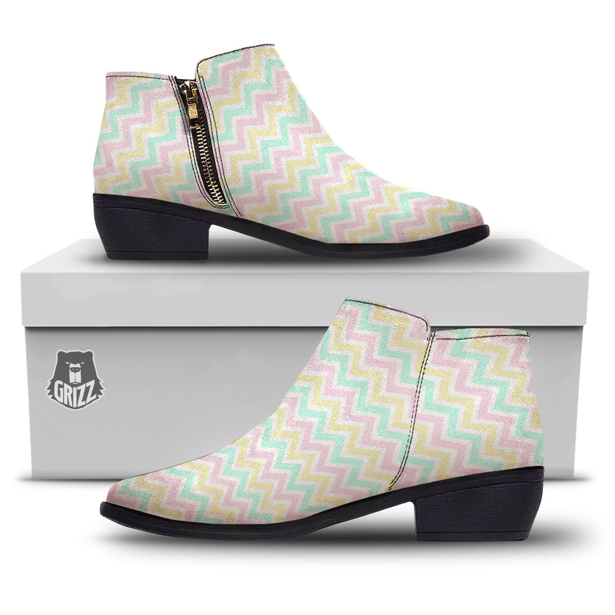 Chevron Pastel Print Pattern Ankle Boots-grizzshop