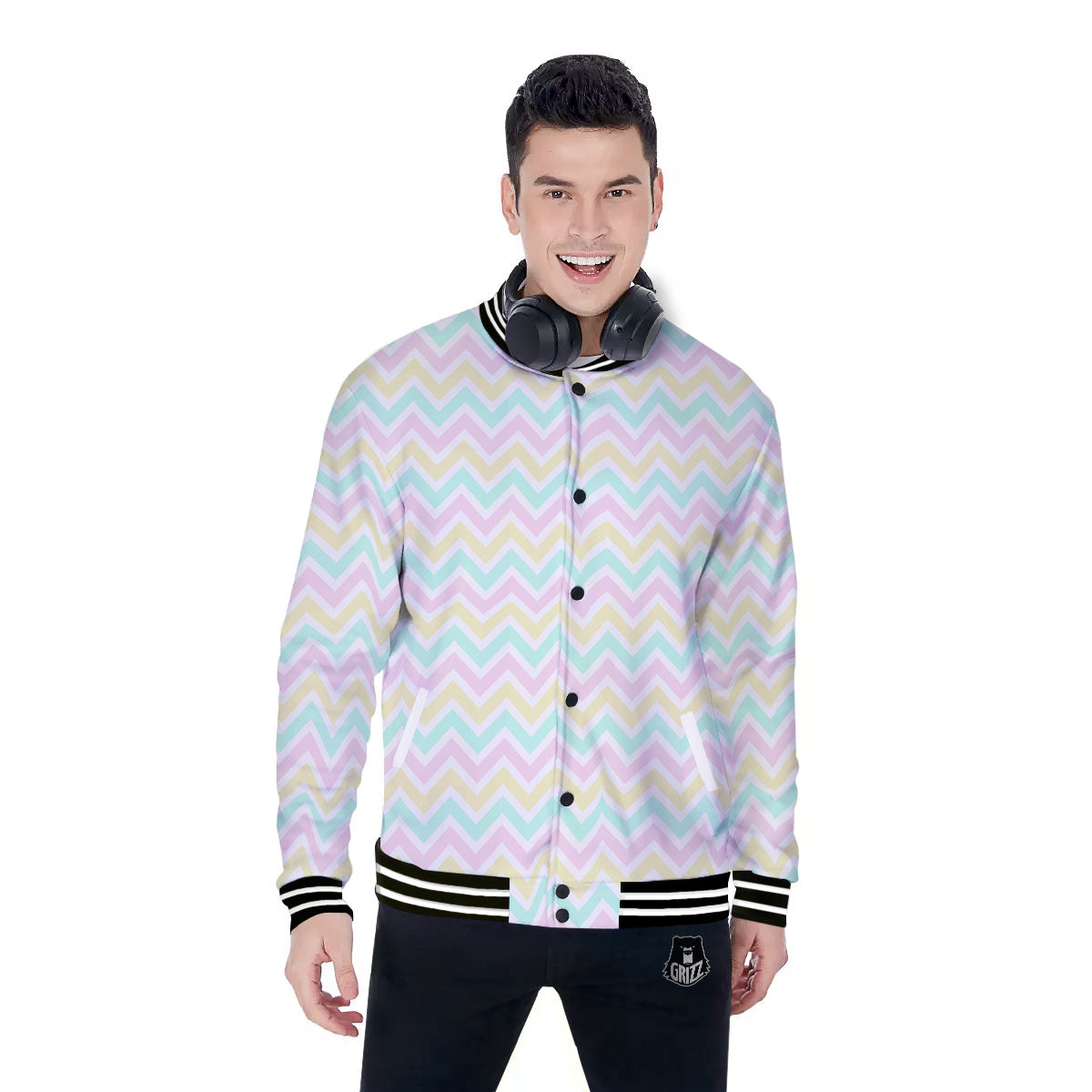 Chevron Pastel Print Pattern Baseball Jacket-grizzshop