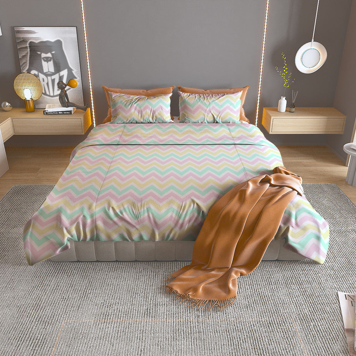 Chevron Pastel Print Pattern Duvet Cover Bedding Set