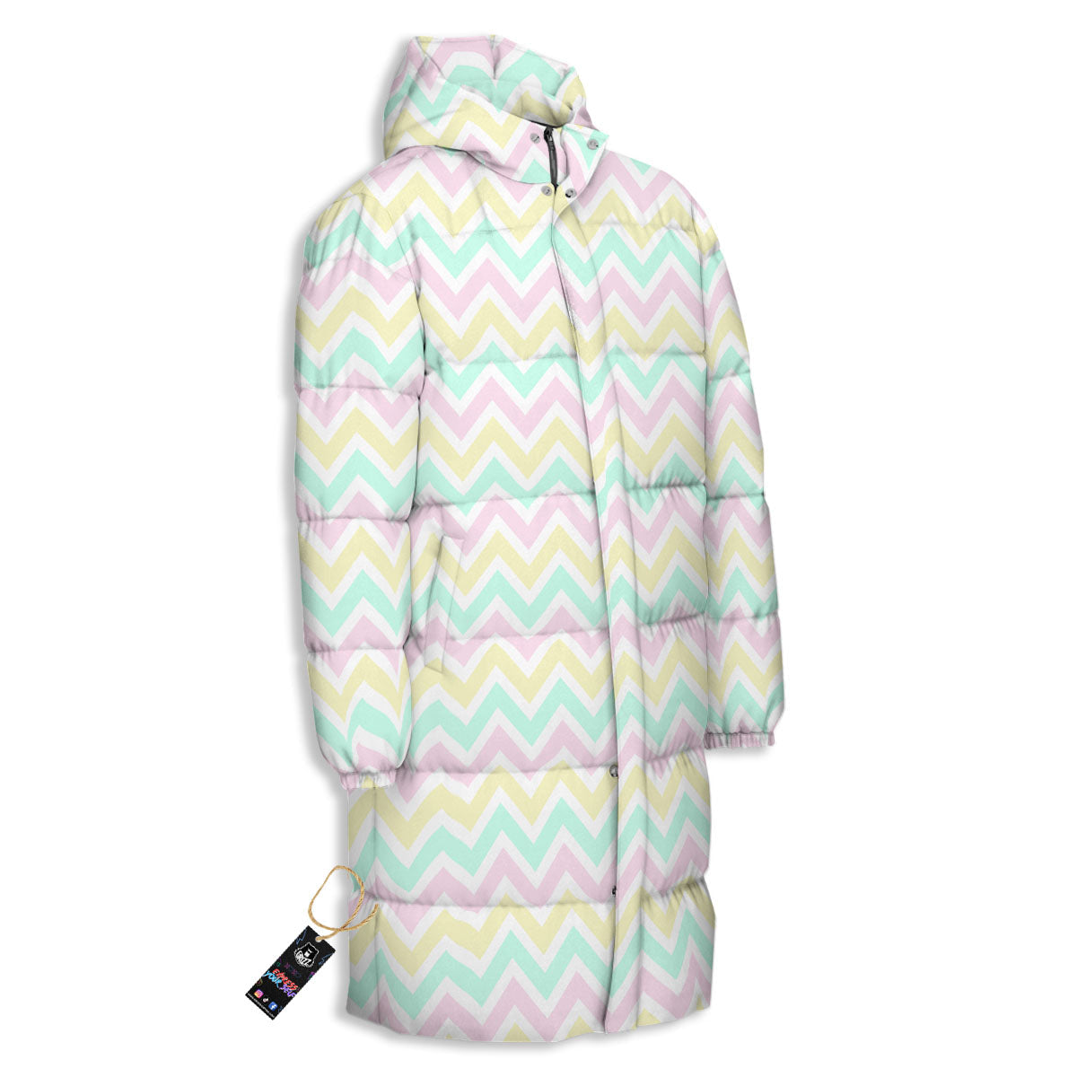 Chevron Pastel Print Pattern Long Down Jacket-grizzshop