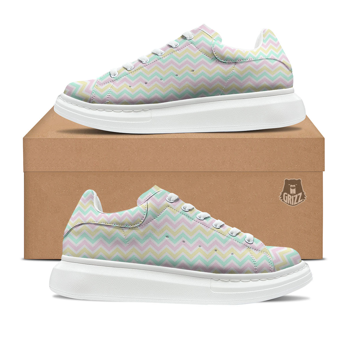 Chevron Pastel Print Pattern Platform Shoes-grizzshop