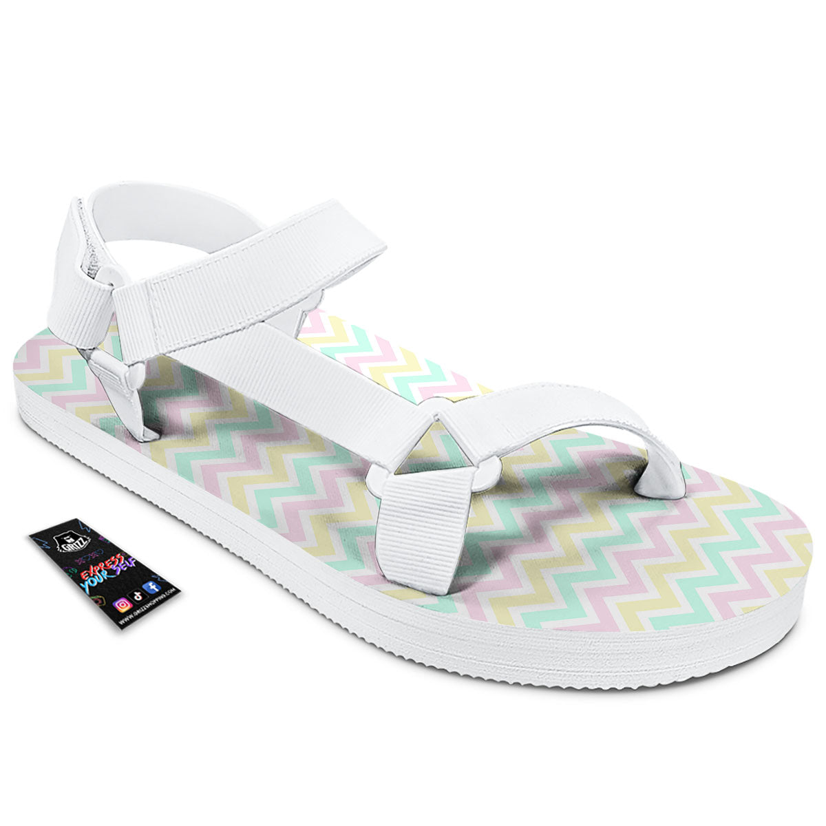 Chevron Pastel Print Pattern White Open Toe Sandals-grizzshop