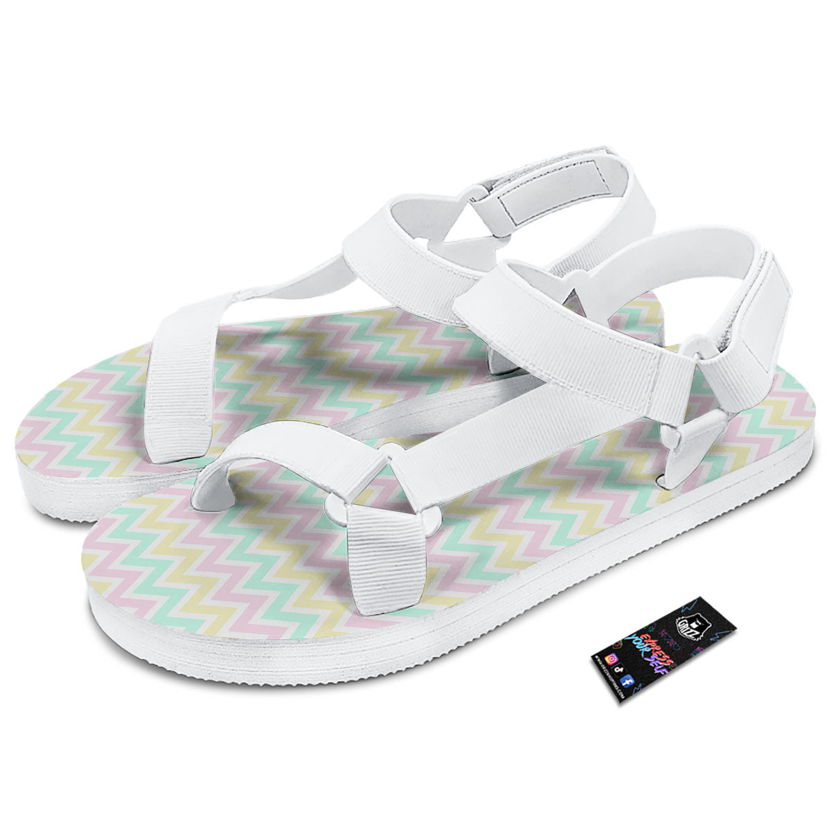 Chevron Pastel Print Pattern White Open Toe Sandals-grizzshop