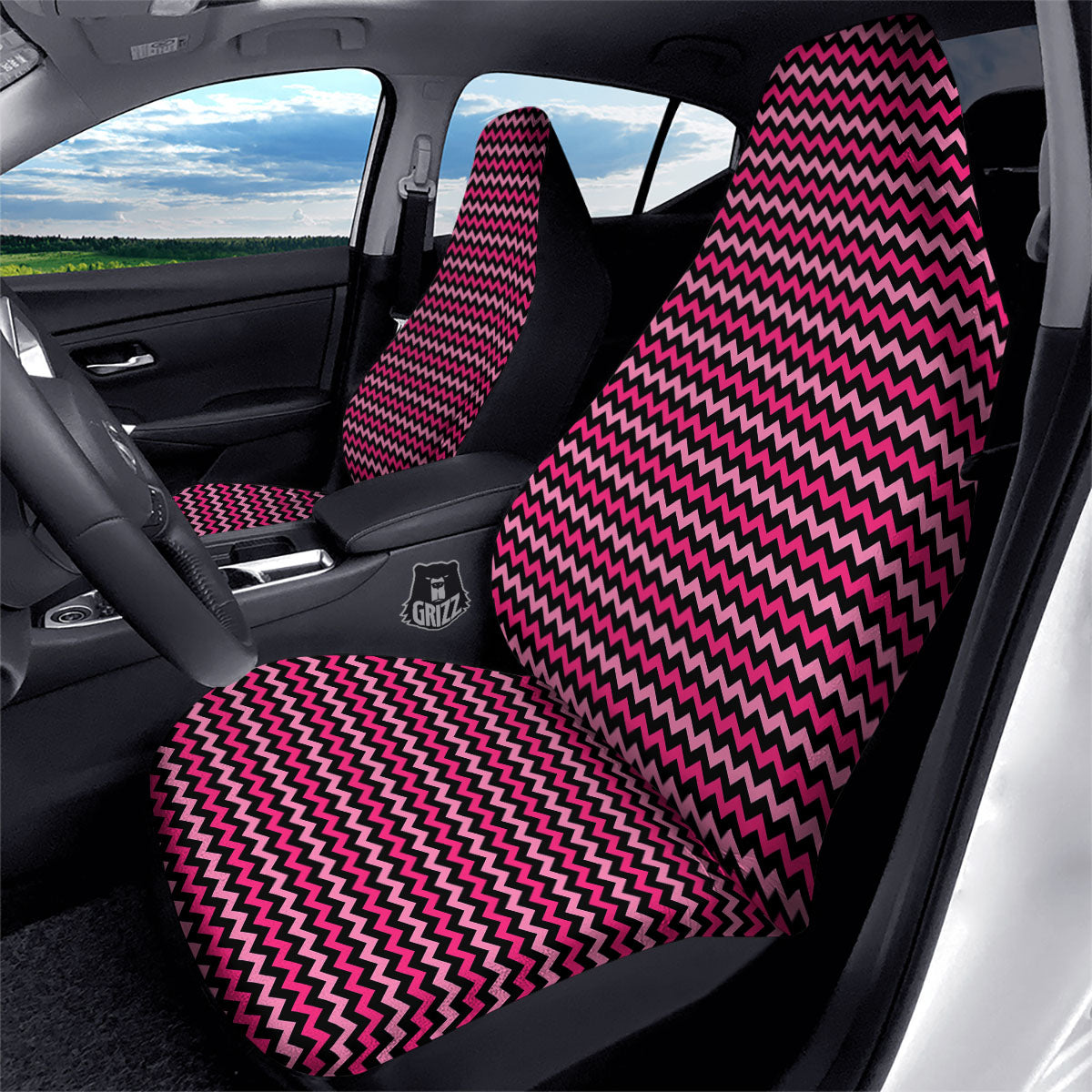 Chevron Pink And Black Print Pattern Car Seat Covers-grizzshop