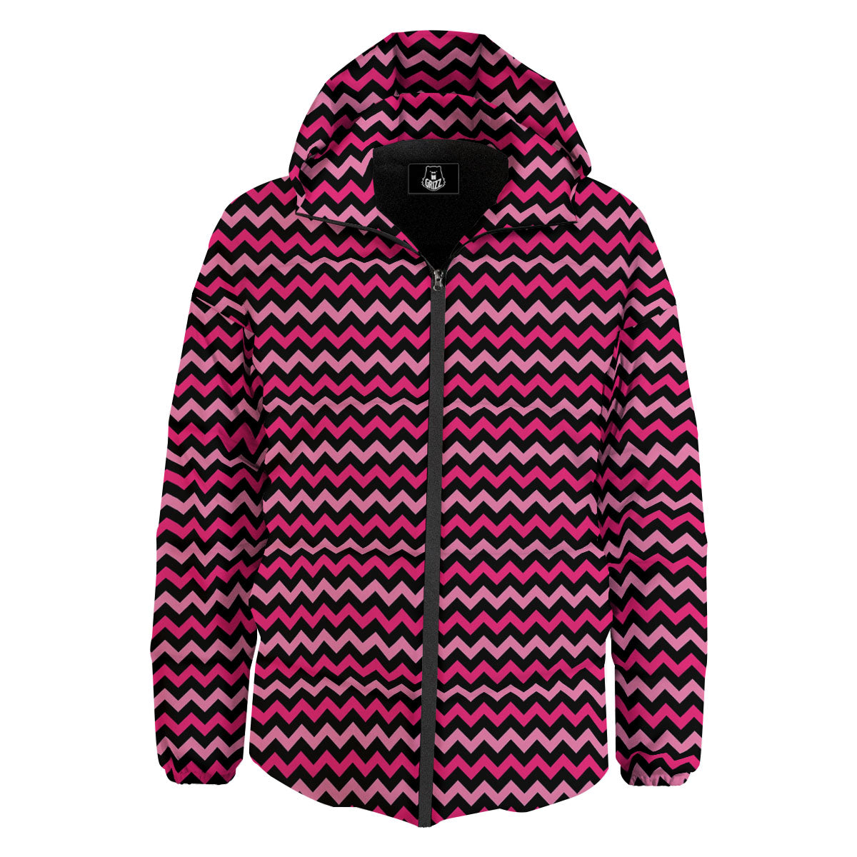 Chevron Pink And Black Print Pattern Down Jacket-grizzshop