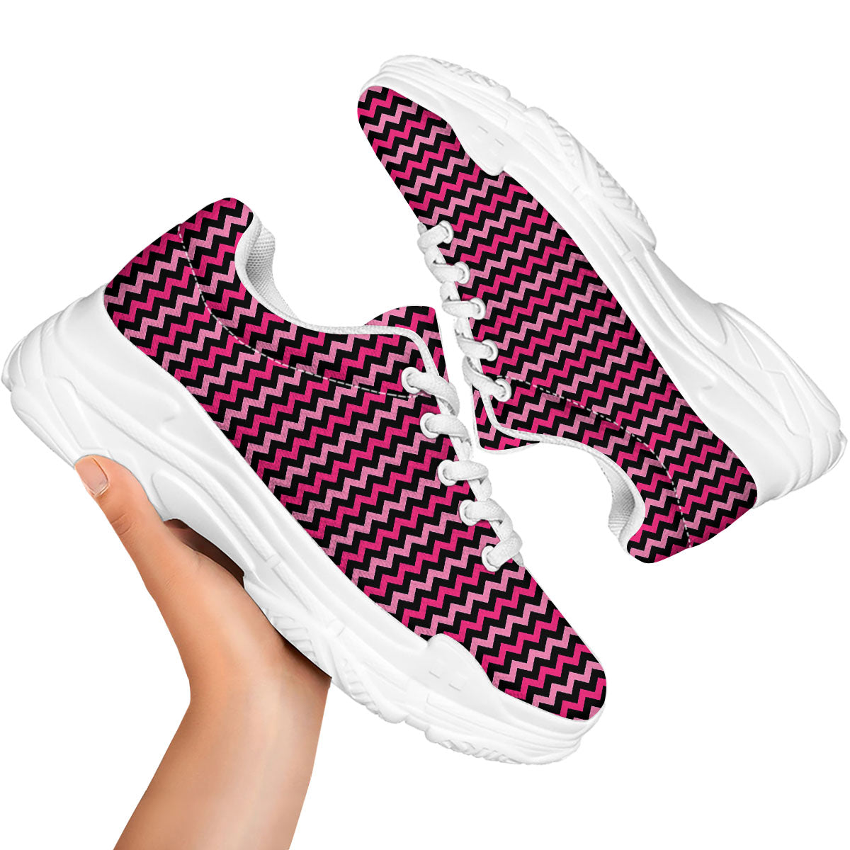 Chevron Pink And Black Print Pattern White Chunky Shoes-grizzshop