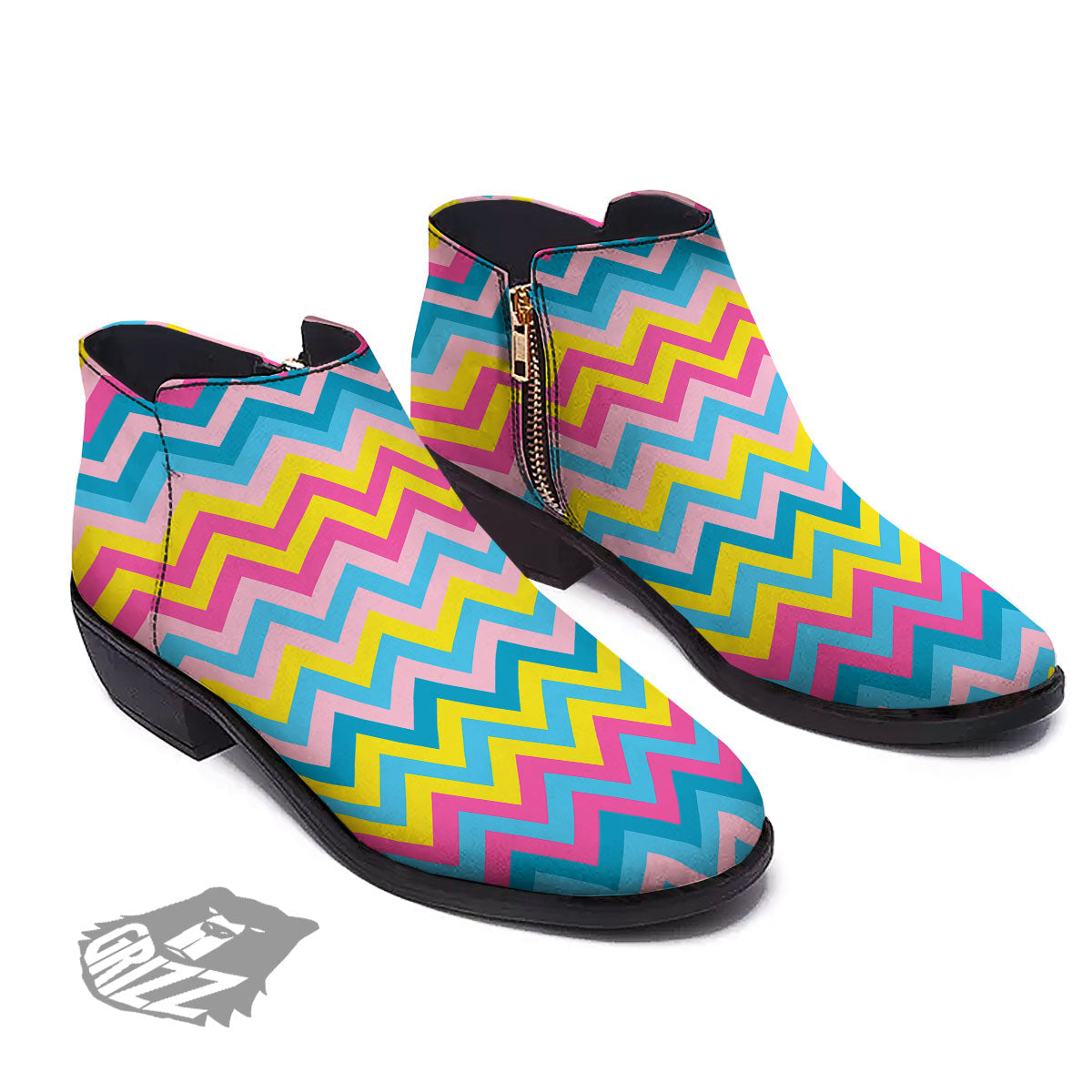 Chevron Rainbow Print Pattern Ankle Boots-grizzshop