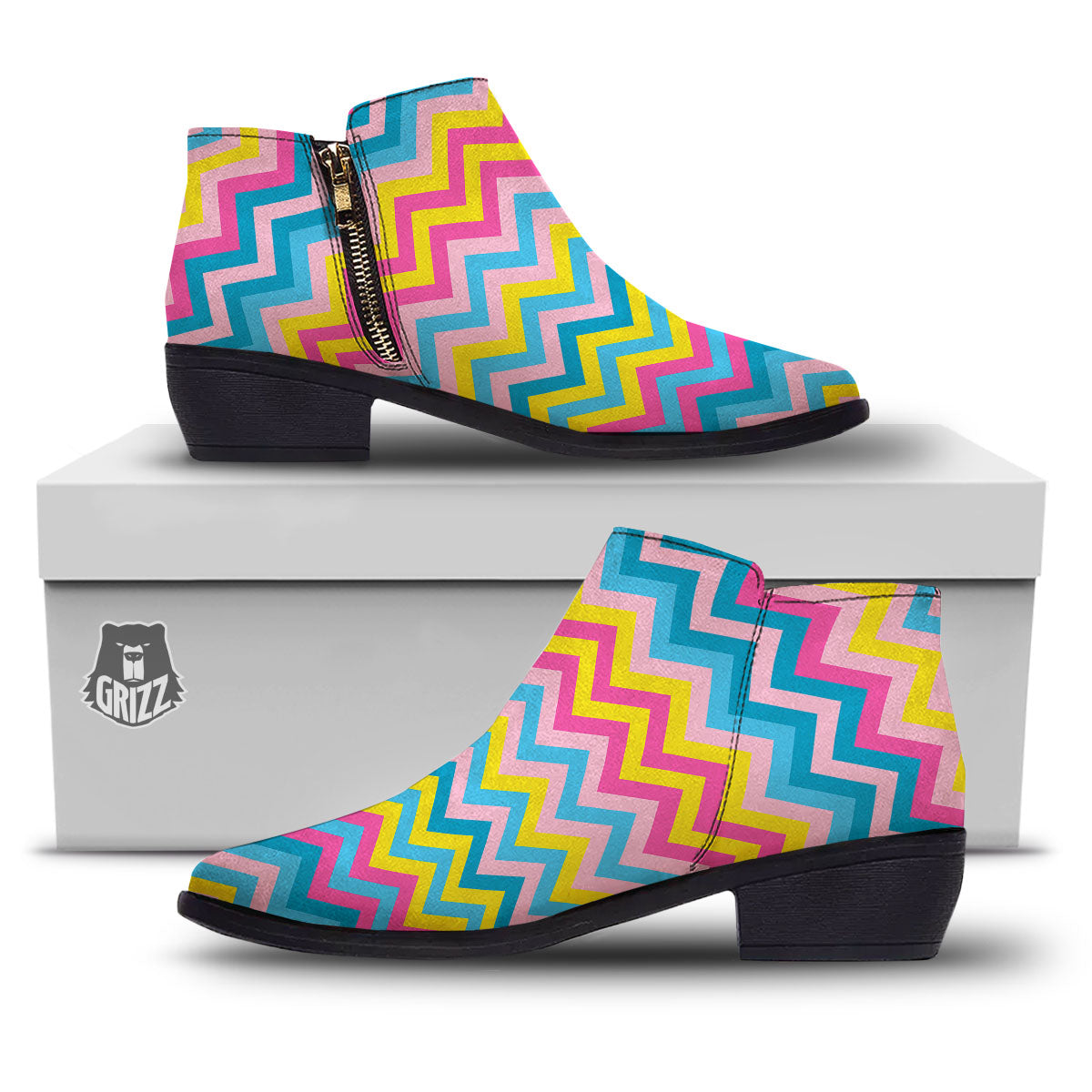Chevron Rainbow Print Pattern Ankle Boots-grizzshop