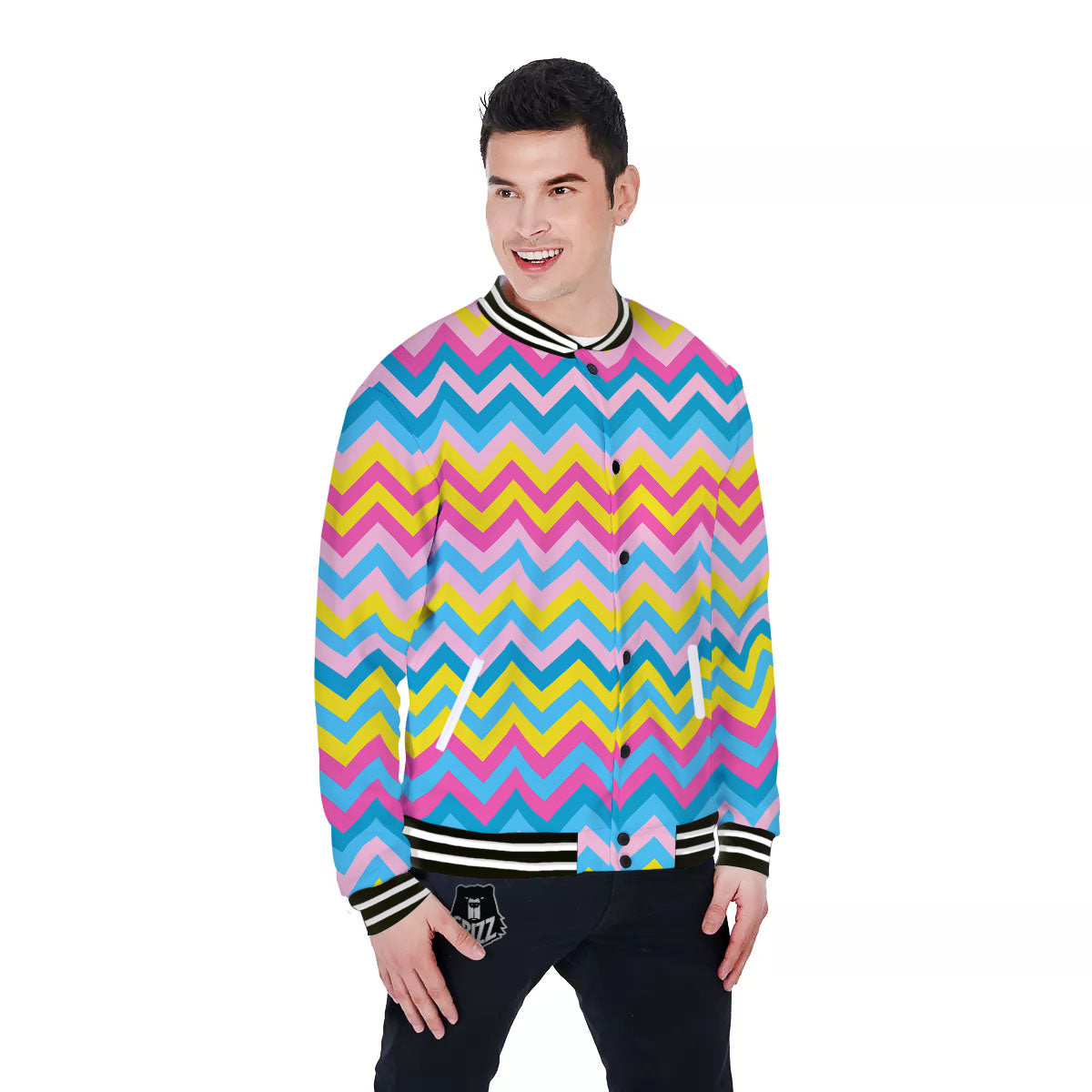 Chevron Rainbow Print Pattern Baseball Jacket-grizzshop