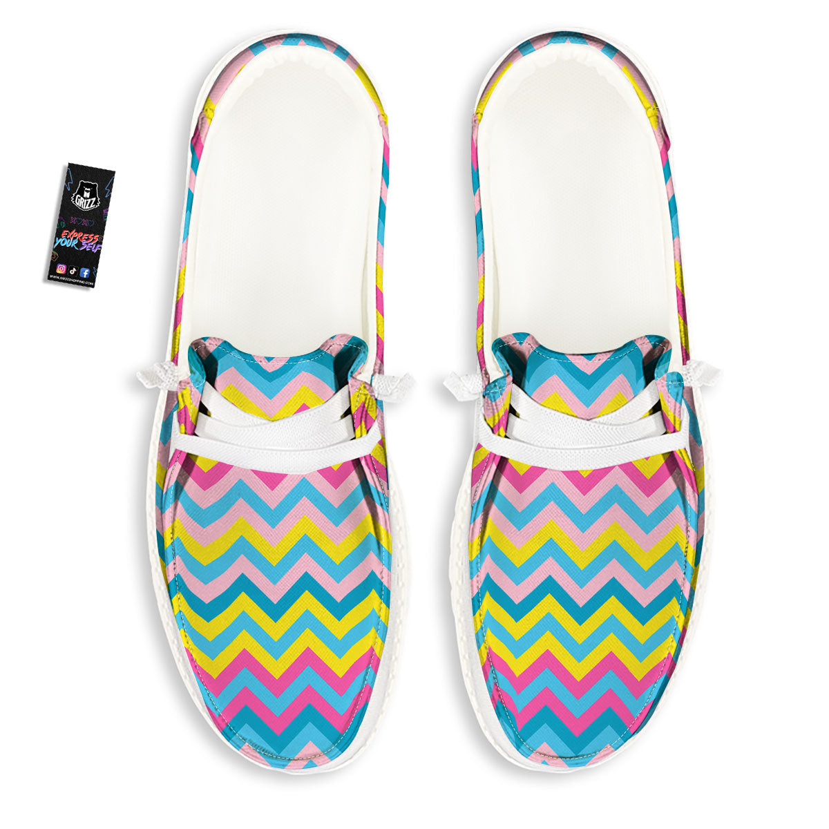 Chevron Rainbow Print Pattern Black Loafers-grizzshop