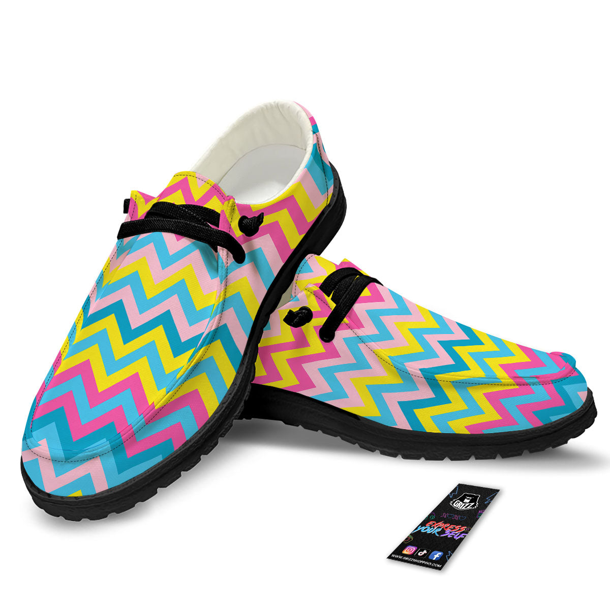 Chevron Rainbow Print Pattern Black Loafers-grizzshop