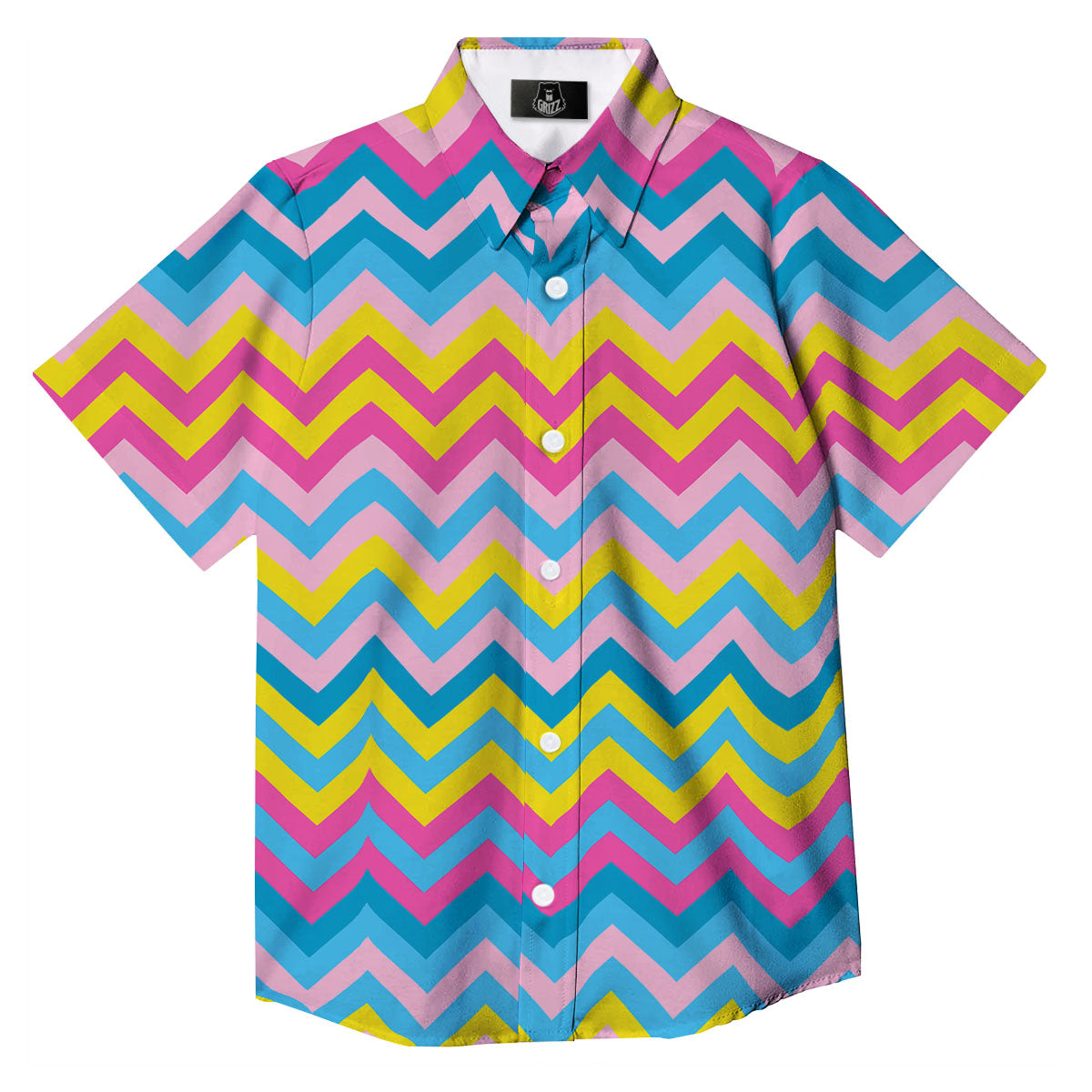 Chevron Rainbow Print Pattern Button Up Shirt-grizzshop