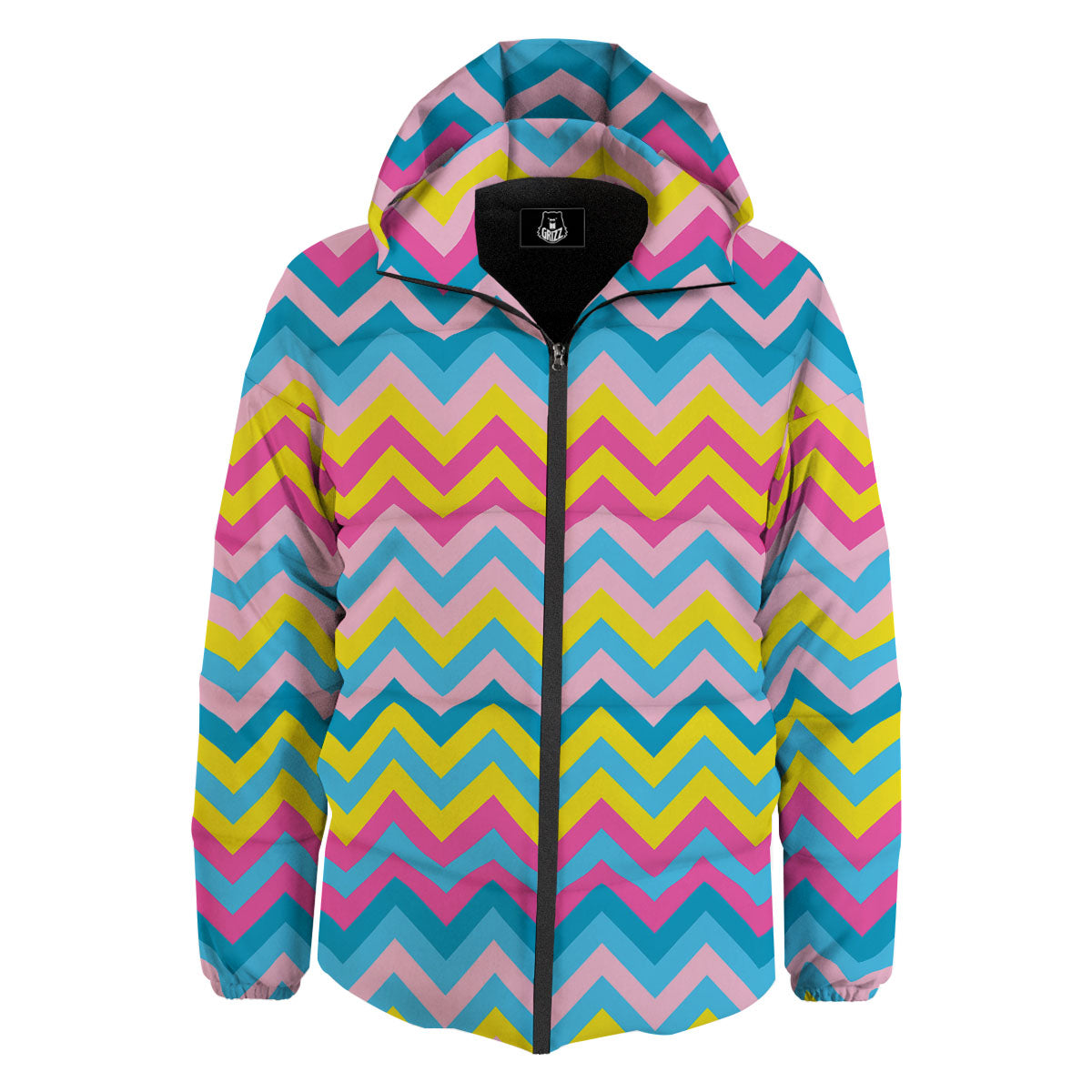 Chevron Rainbow Print Pattern Down Jacket-grizzshop