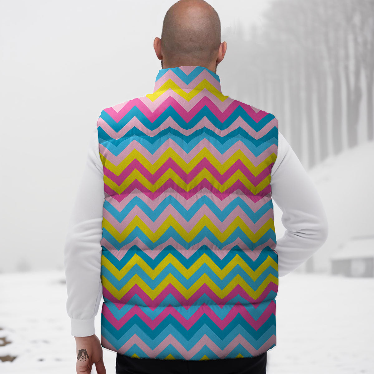 Chevron Rainbow Print Pattern Down Vest