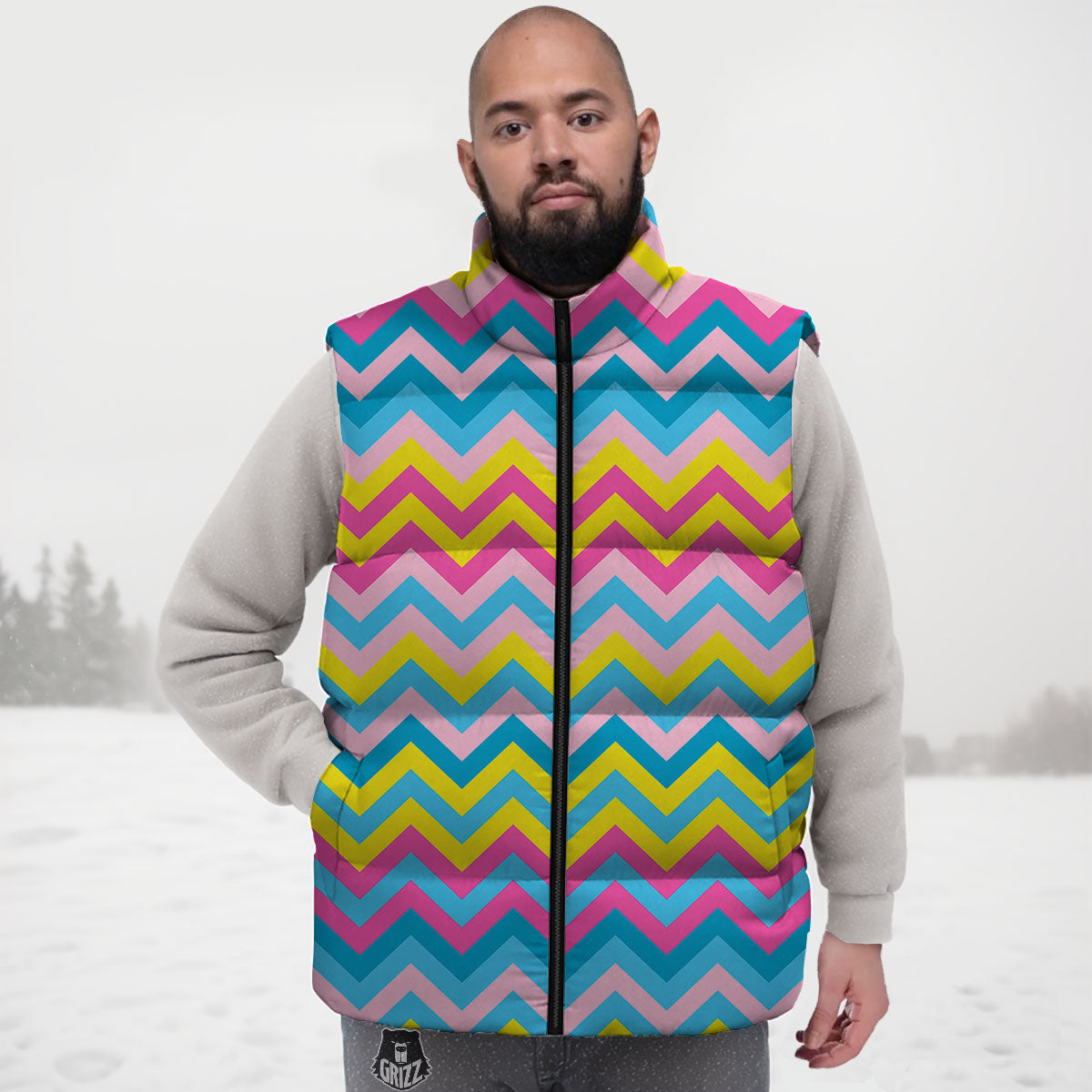 Chevron Rainbow Print Pattern Down Vest