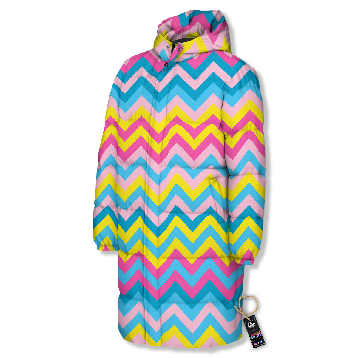 Chevron Rainbow Print Pattern Long Down Jacket-grizzshop