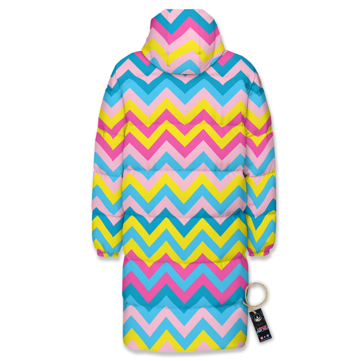 Chevron Rainbow Print Pattern Long Down Jacket-grizzshop