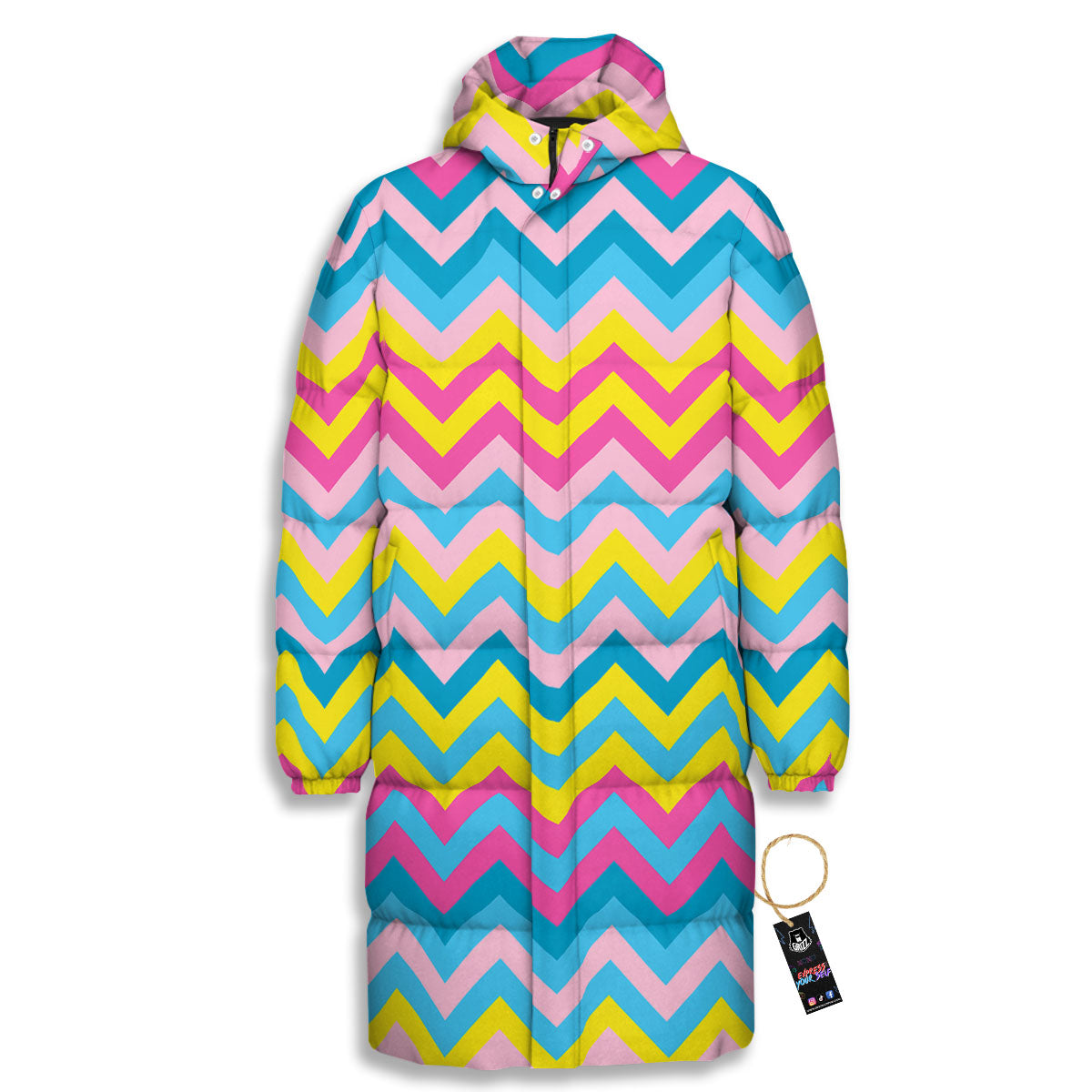Chevron Rainbow Print Pattern Long Down Jacket-grizzshop