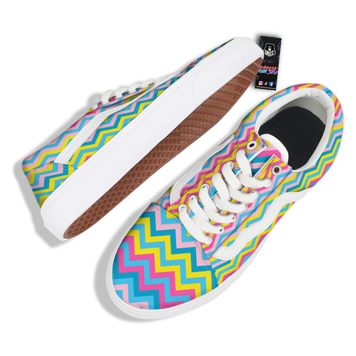 Chevron Rainbow Print Pattern Skate Shoes-grizzshop