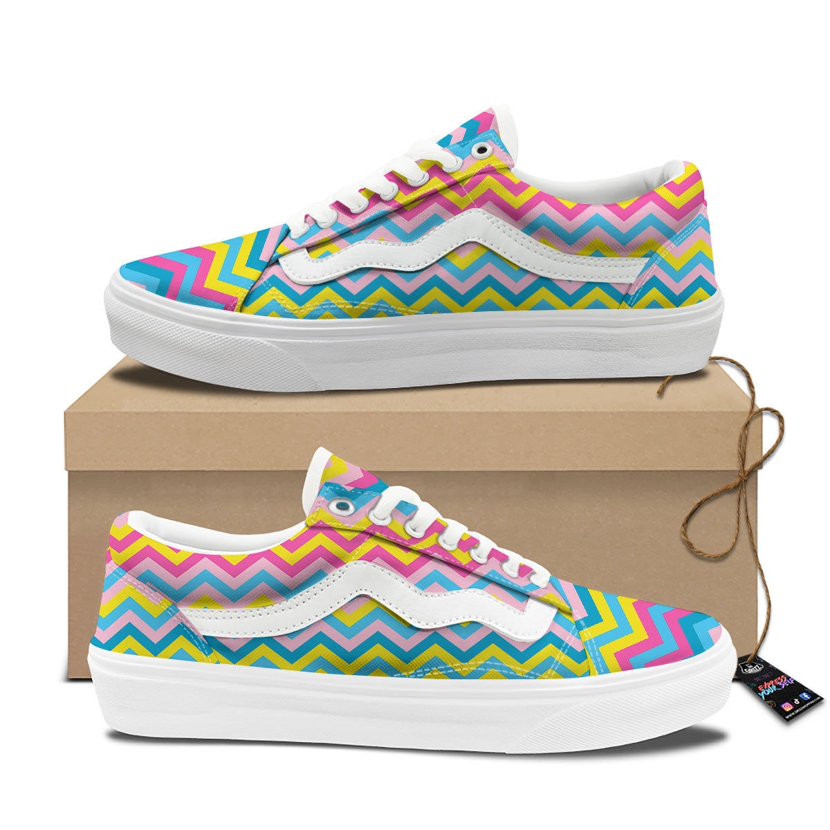 Chevron Rainbow Print Pattern Skate Shoes-grizzshop