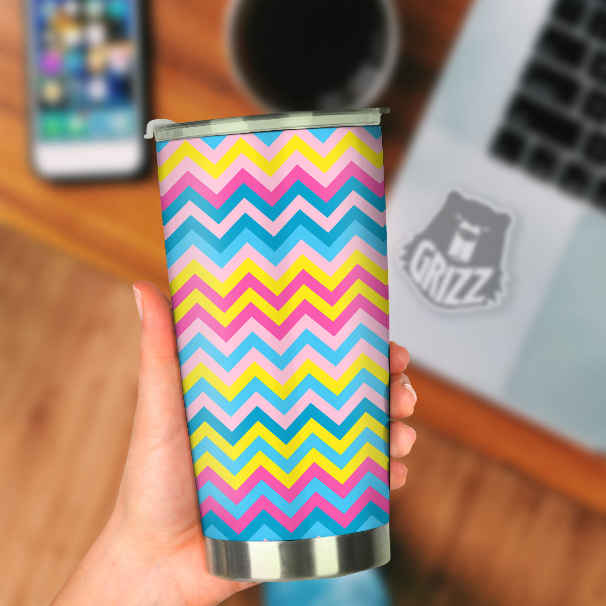 Chevron Rainbow Print Pattern Tumbler-grizzshop