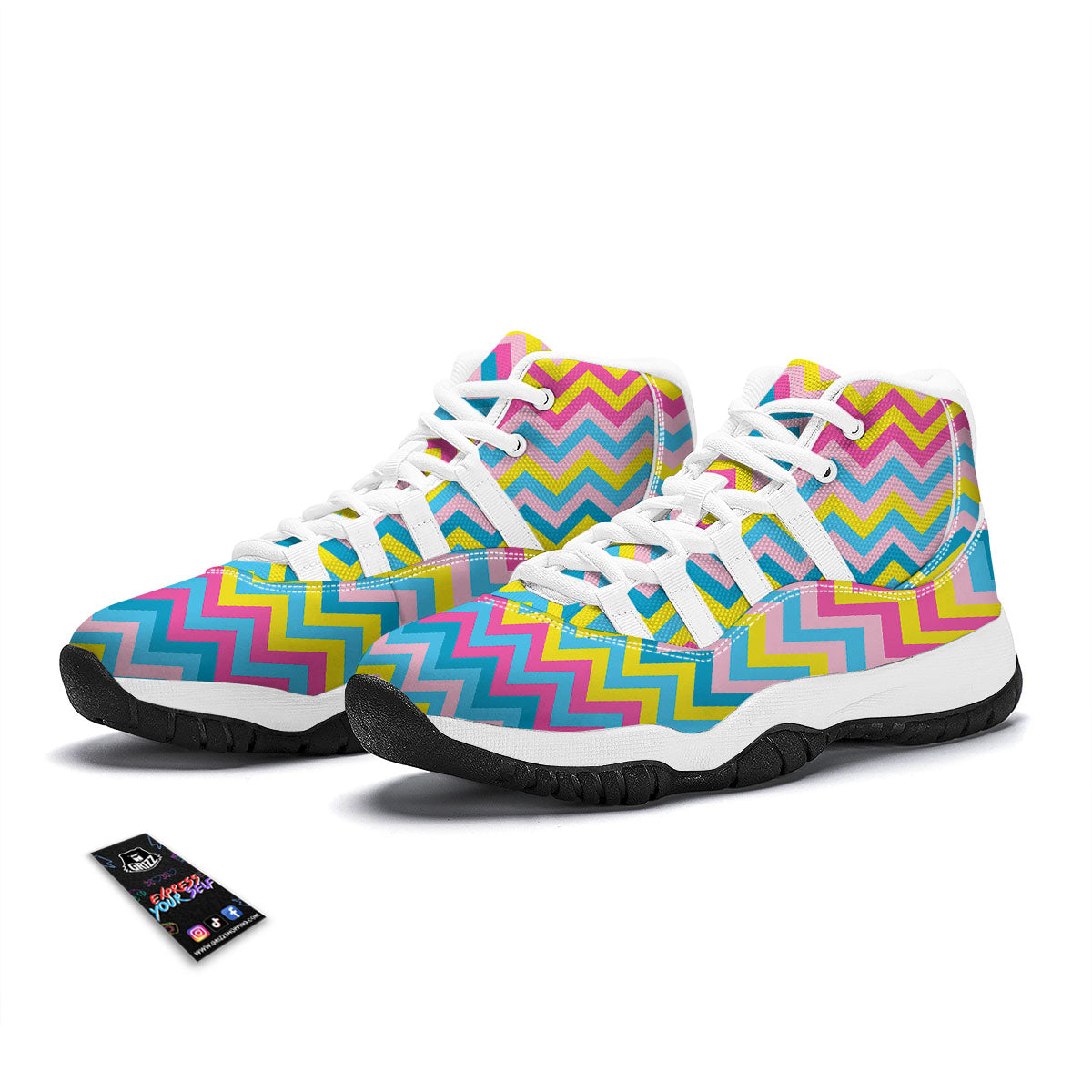 Chevron Rainbow Print Pattern White Bball Shoes-grizzshop