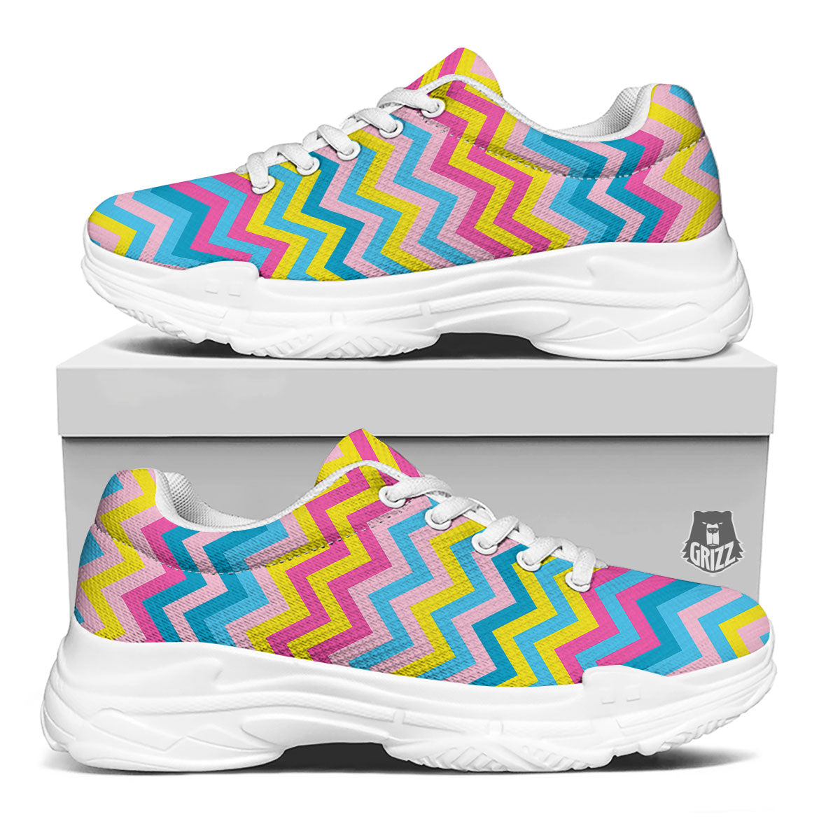 Chevron Rainbow Print Pattern White Chunky Shoes-grizzshop