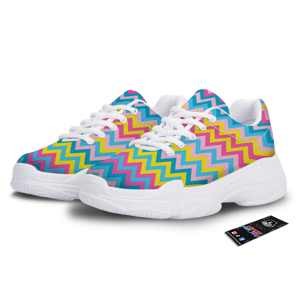 Chevron Rainbow Print Pattern White Chunky Shoes-grizzshop