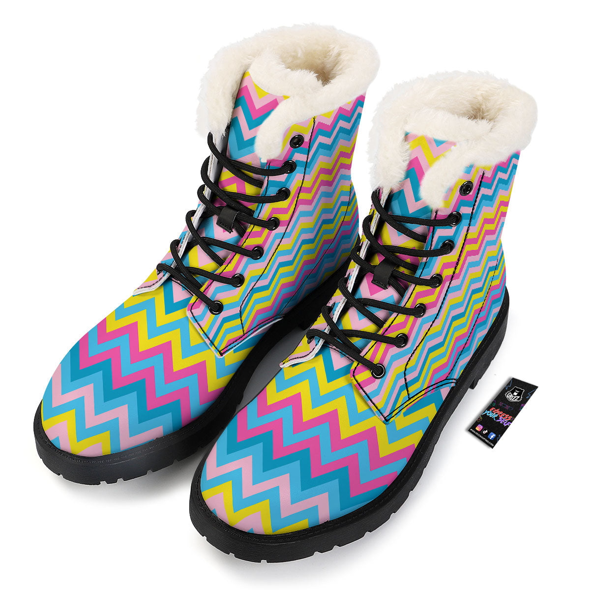 Chevron Rainbow Print Pattern Winter Boots-grizzshop
