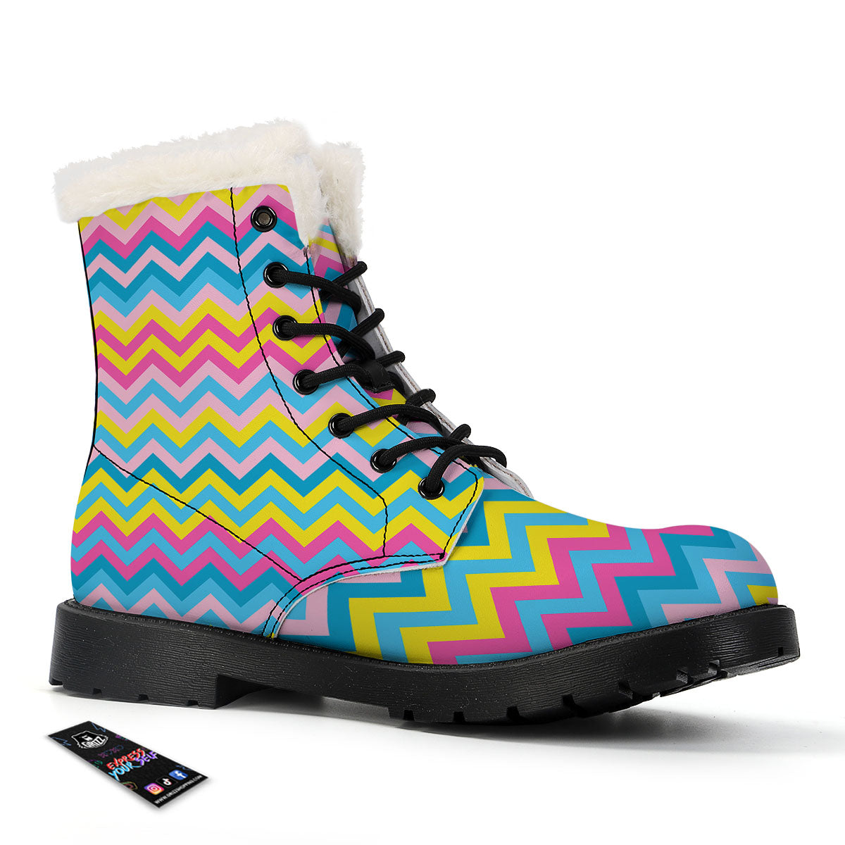 Chevron Rainbow Print Pattern Winter Boots-grizzshop