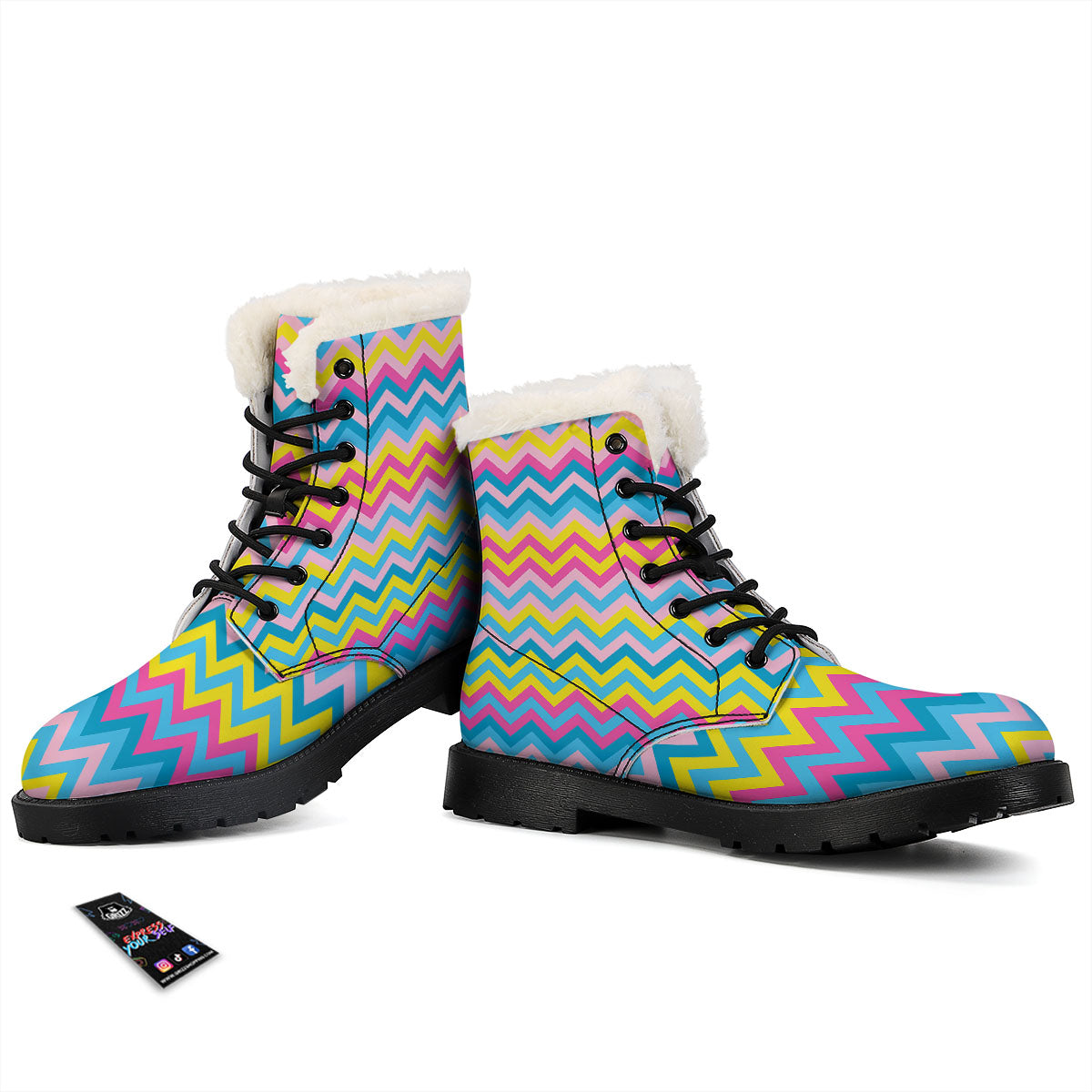 Chevron Rainbow Print Pattern Winter Boots-grizzshop