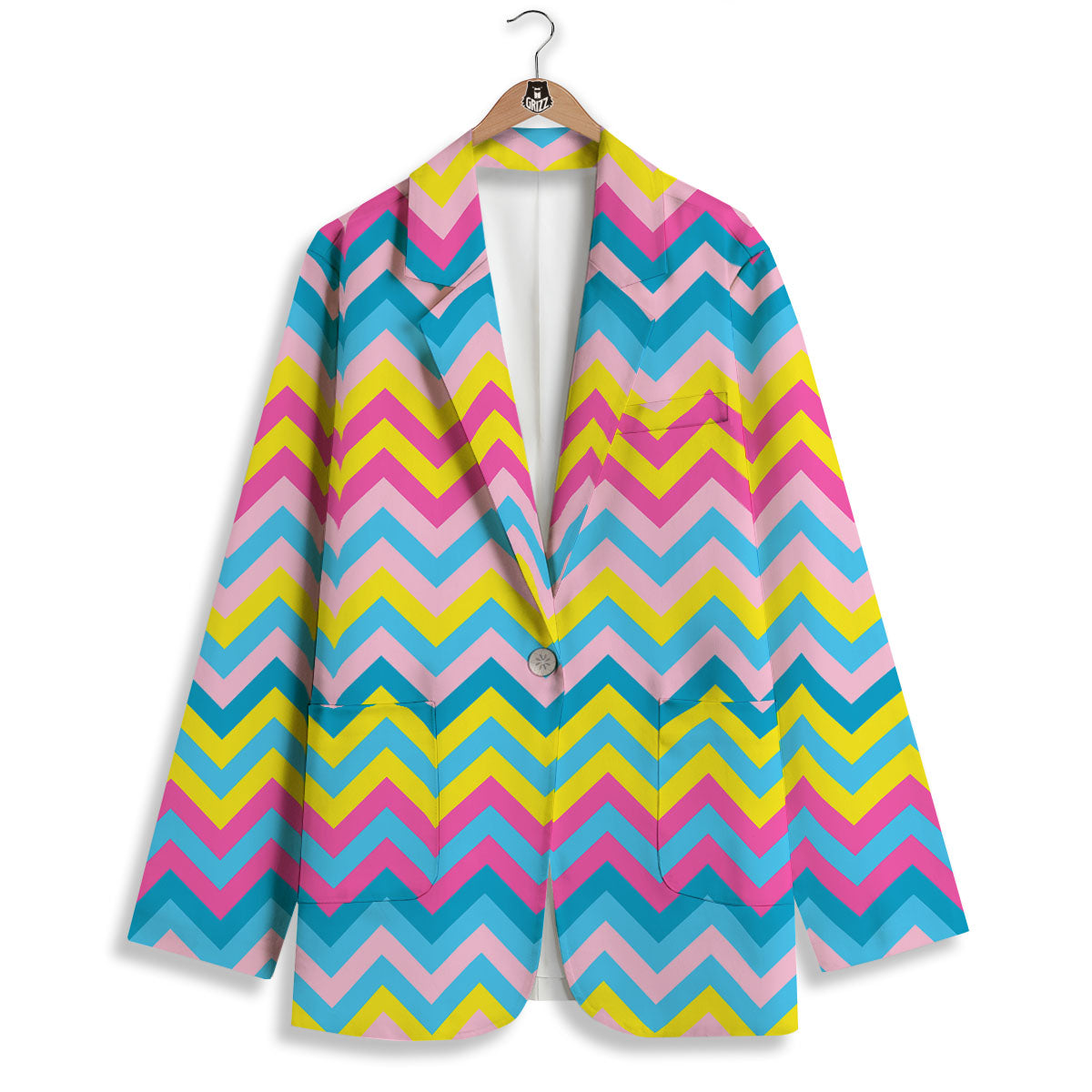 Chevron Rainbow Print Pattern Women's Blazer-grizzshop