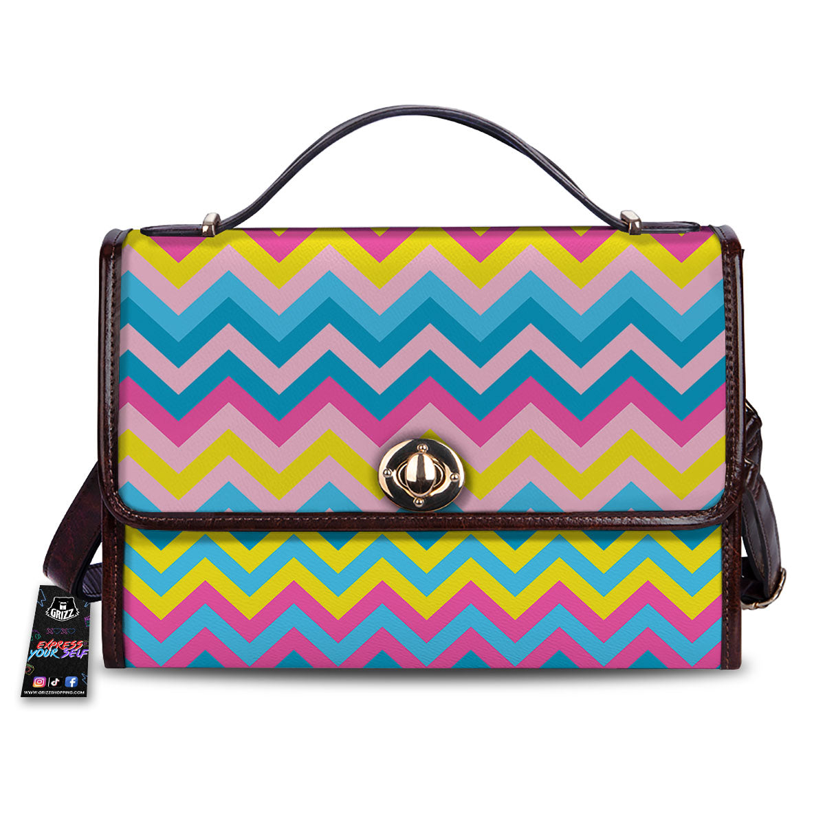 Chevron Rainbow Print Pattern Women's Satchel Bag-grizzshop